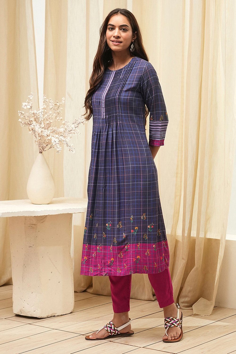 Mustard Cotton Straight Kurta Relaxed Pant Suit Set image number 3