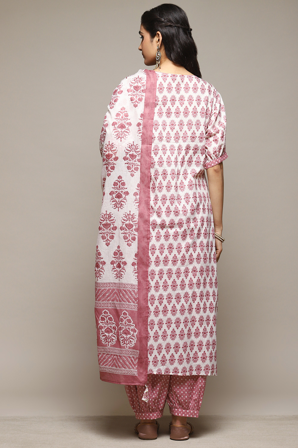 White Cotton Unstitched Suit Set image number 5