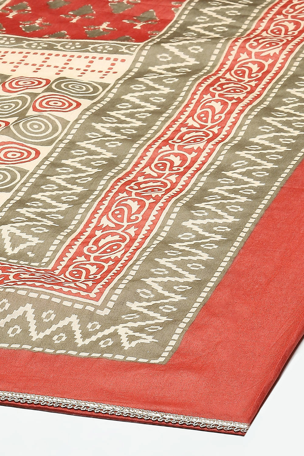 Green Cotton Unstitched Suit set image number 4