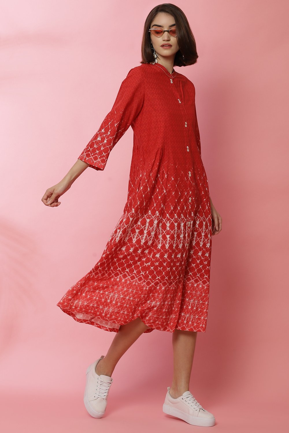 Mustard Rayon A-Line Printed Dress image number 0