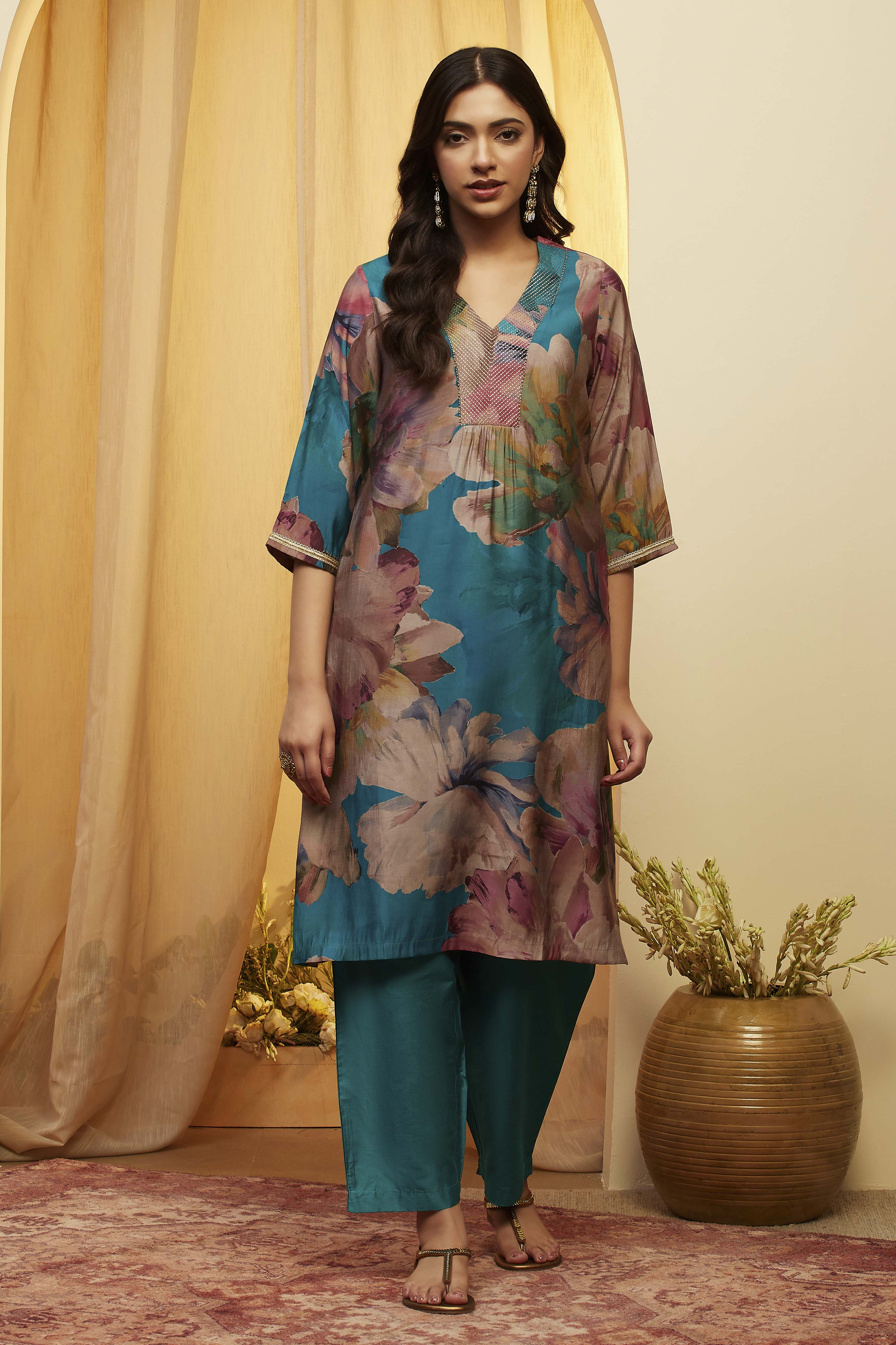 Rust Poly Viscose Straight Kurta image number 5