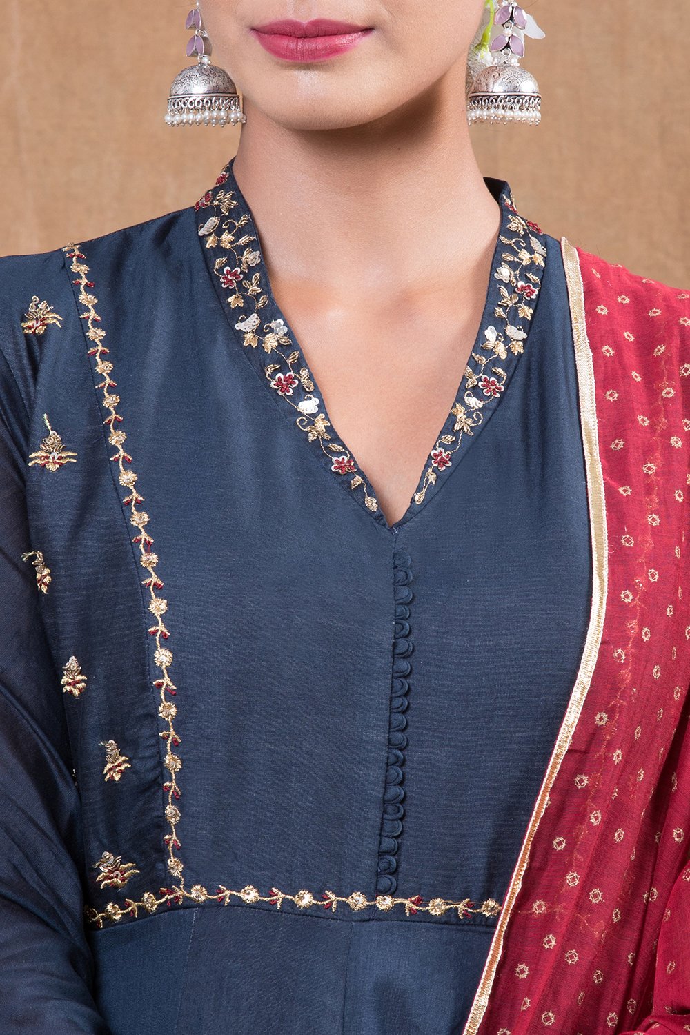Blue Chanderi Silk Suit Set By Anju Modi image number 1