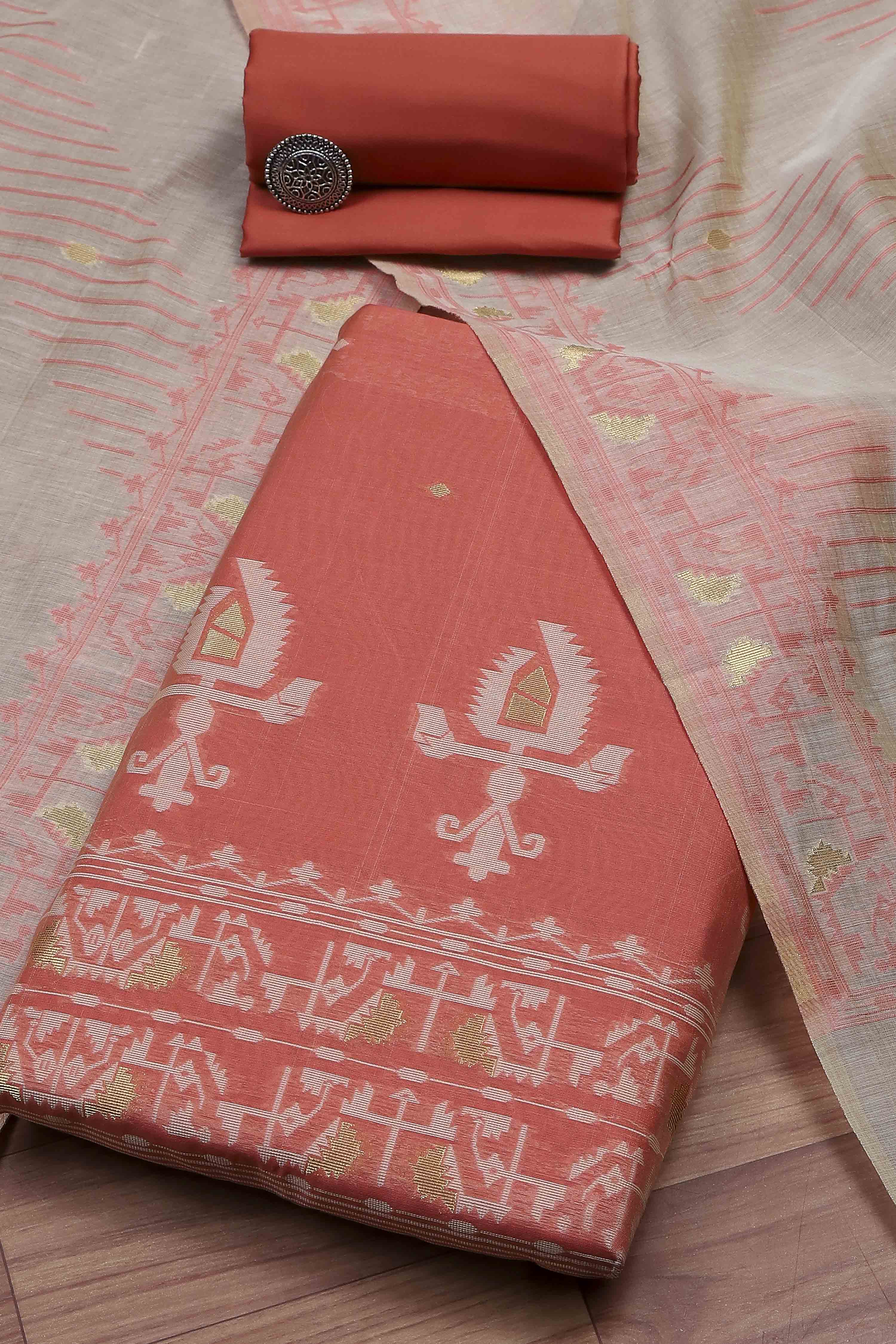 Blue Cotton Jamdani Unstitched Suit Set image number 0