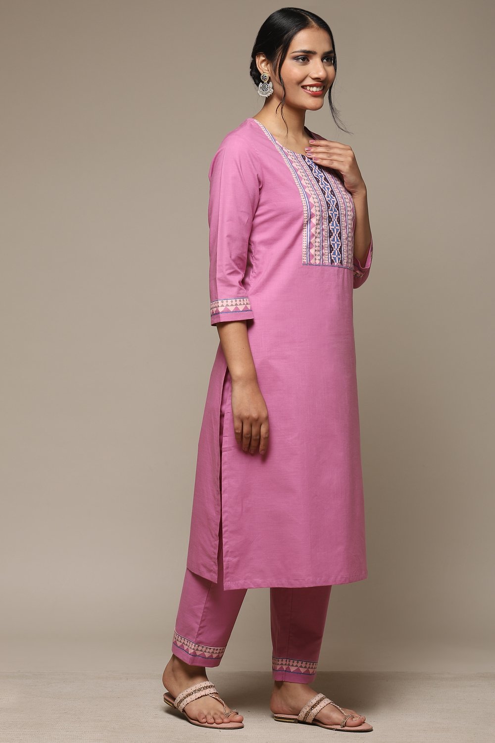 Black Cotton Straight Kurta Pant Suit Set image number 5