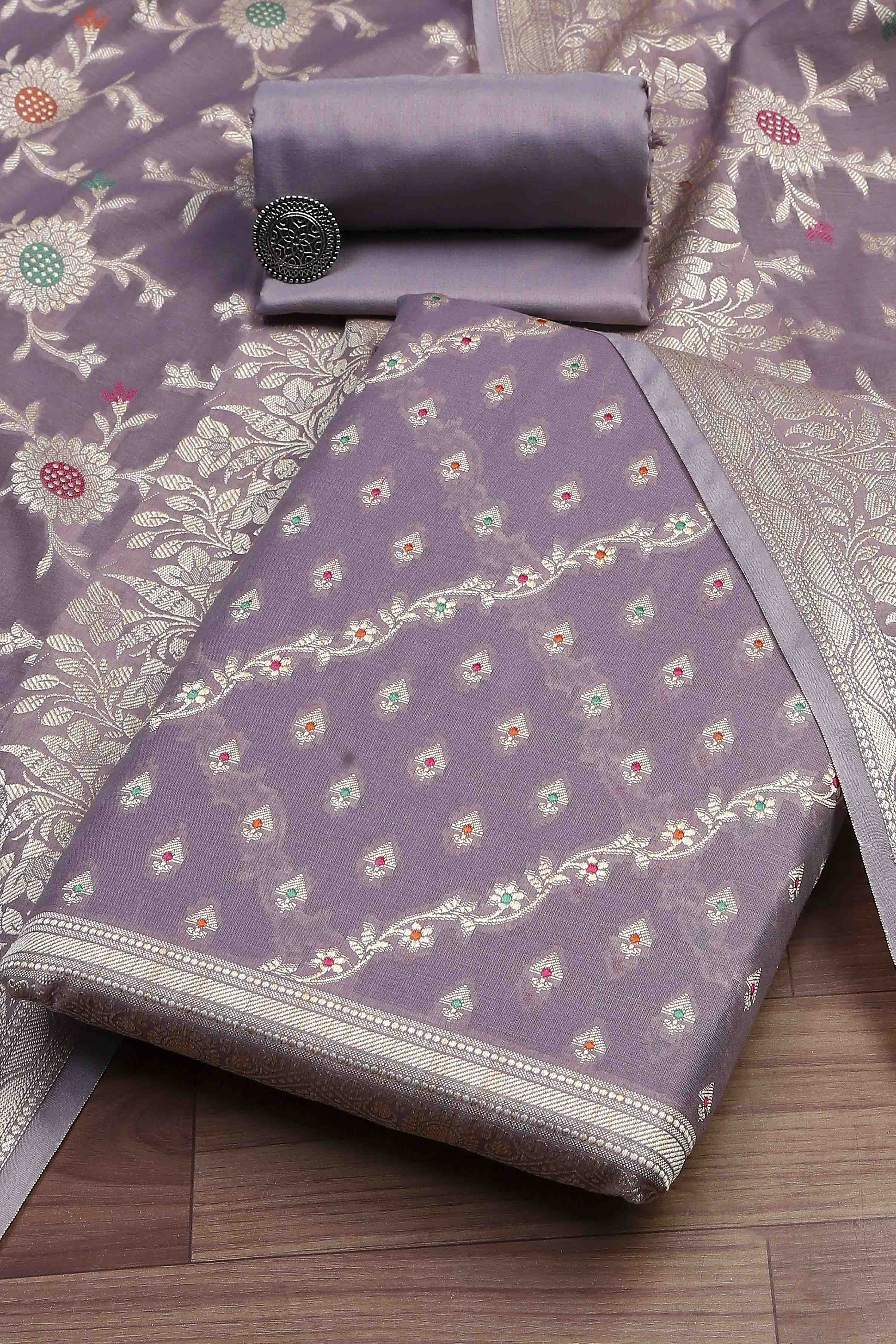 Light Green Cotton Printed Embroidered Unstitched Suit Set image number 0