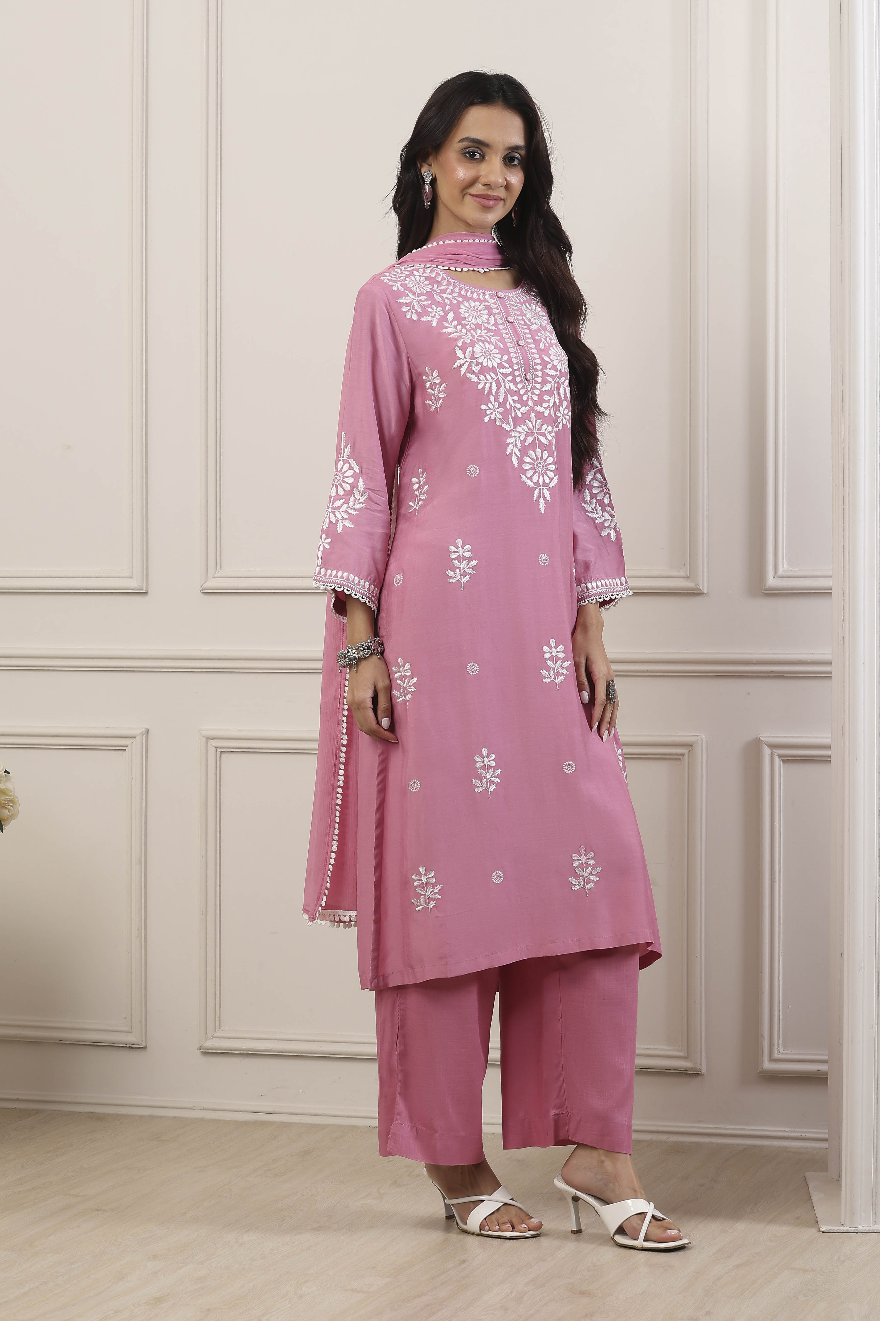 Blue Poly Viscose Straight Suit Set image number 5