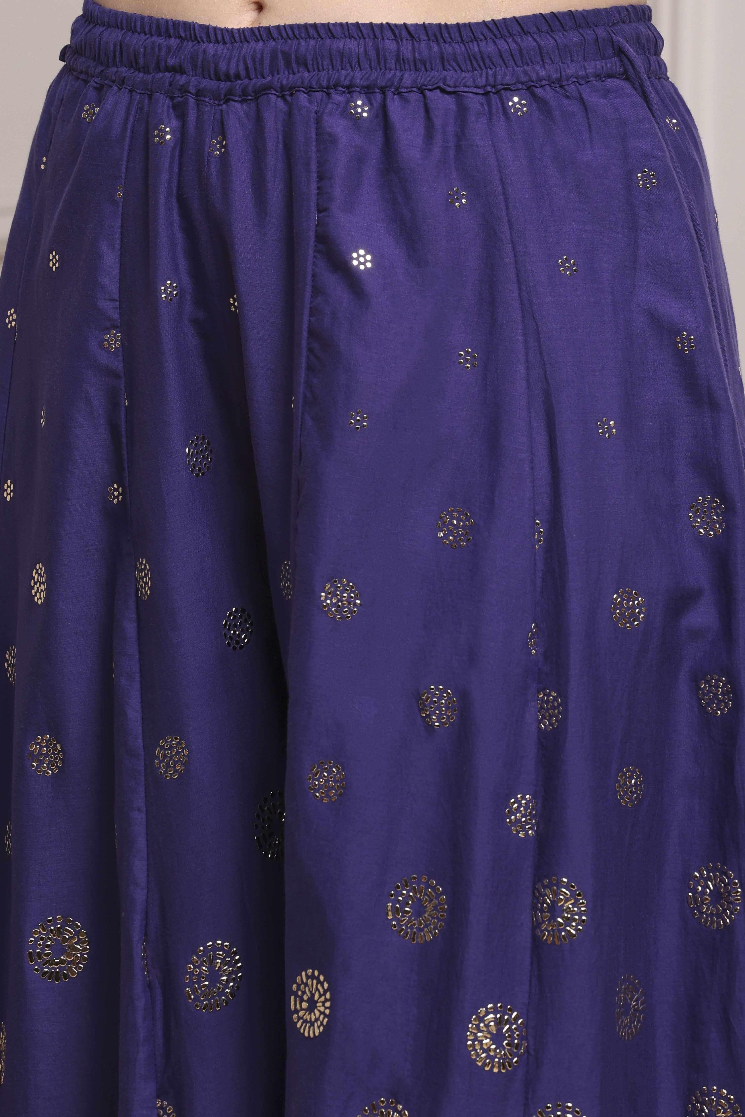 Green Cotton Metallic Pattern Sharara Suit Set image number 2