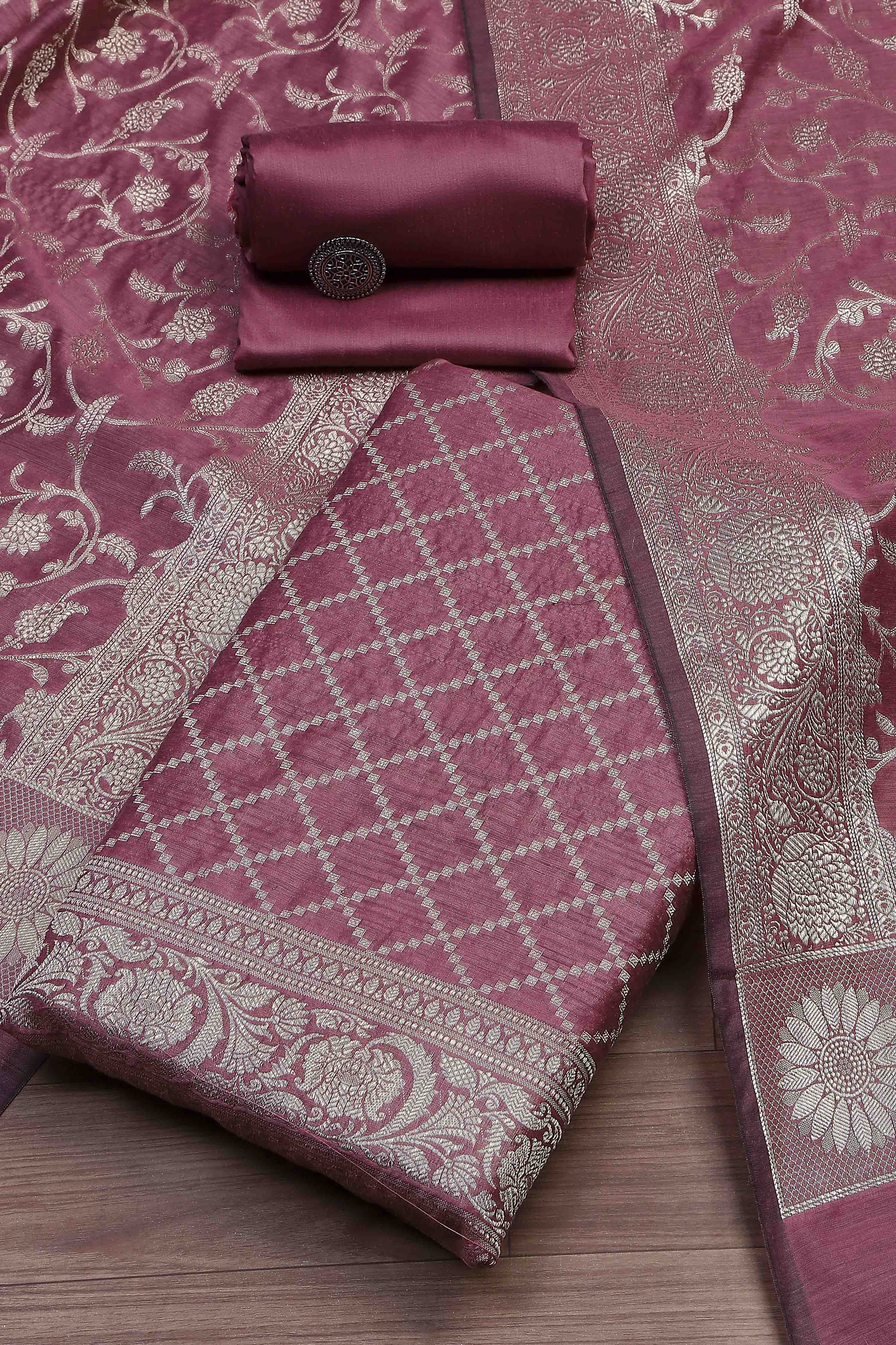 Peach Cotton Printed Embroidered Unstitched Suit Set image number 0