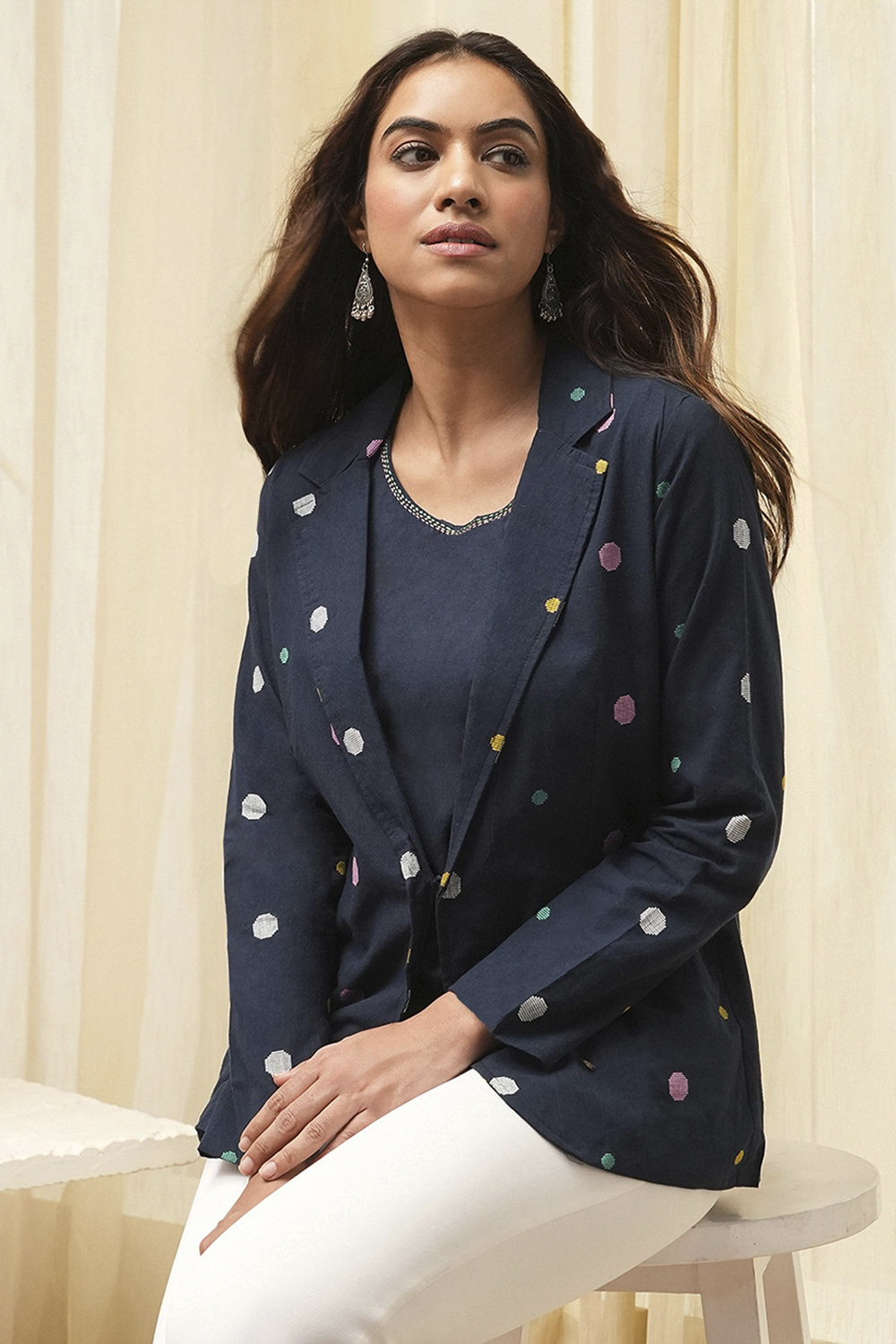 Navy Cotton Straight Yarndyed 3 Piece Set image number 0