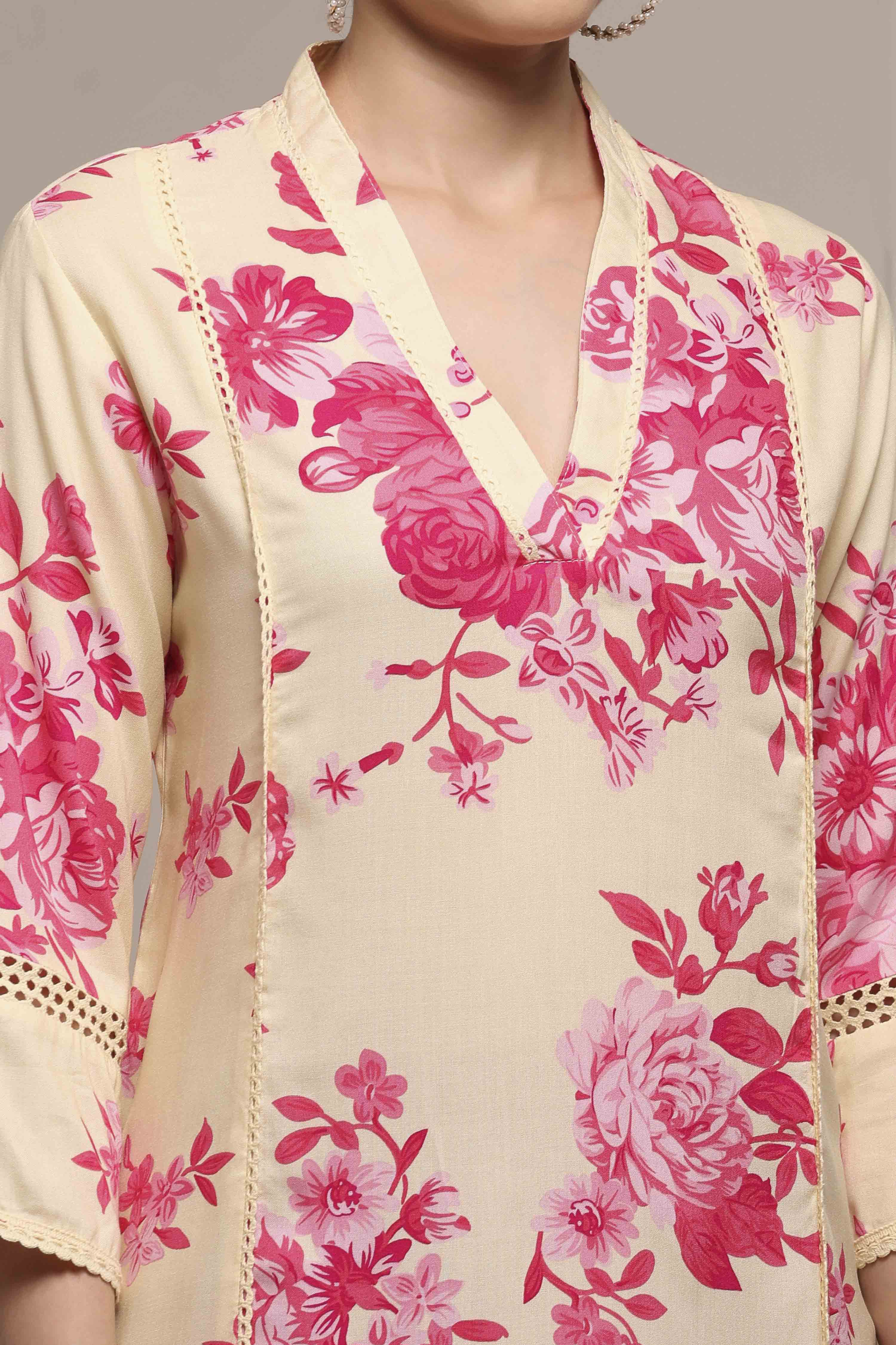 Pink Viscose Rayon A-Line Kurta image number 1