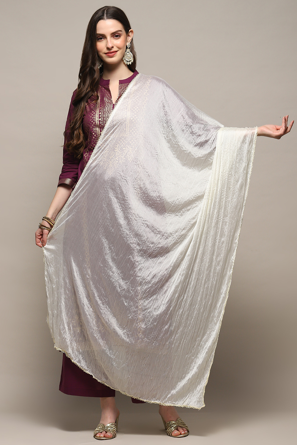 Gold Poly Chiffon Dupatta image number 0
