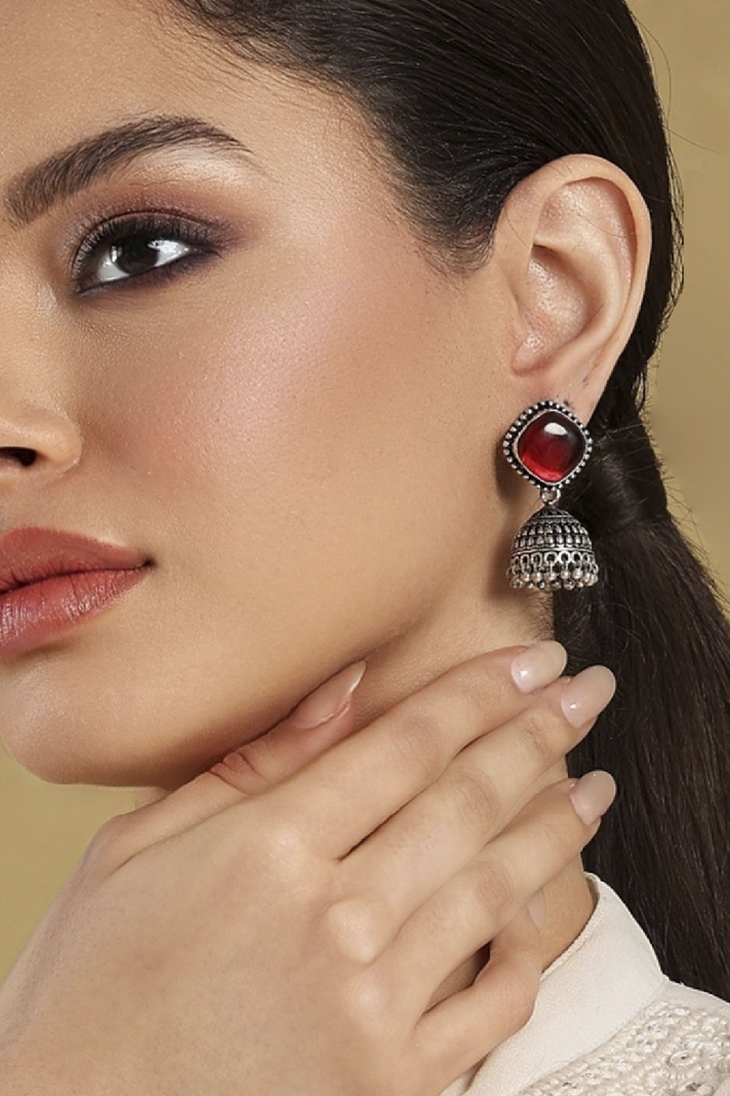 Red Brass Jhumka image number 1