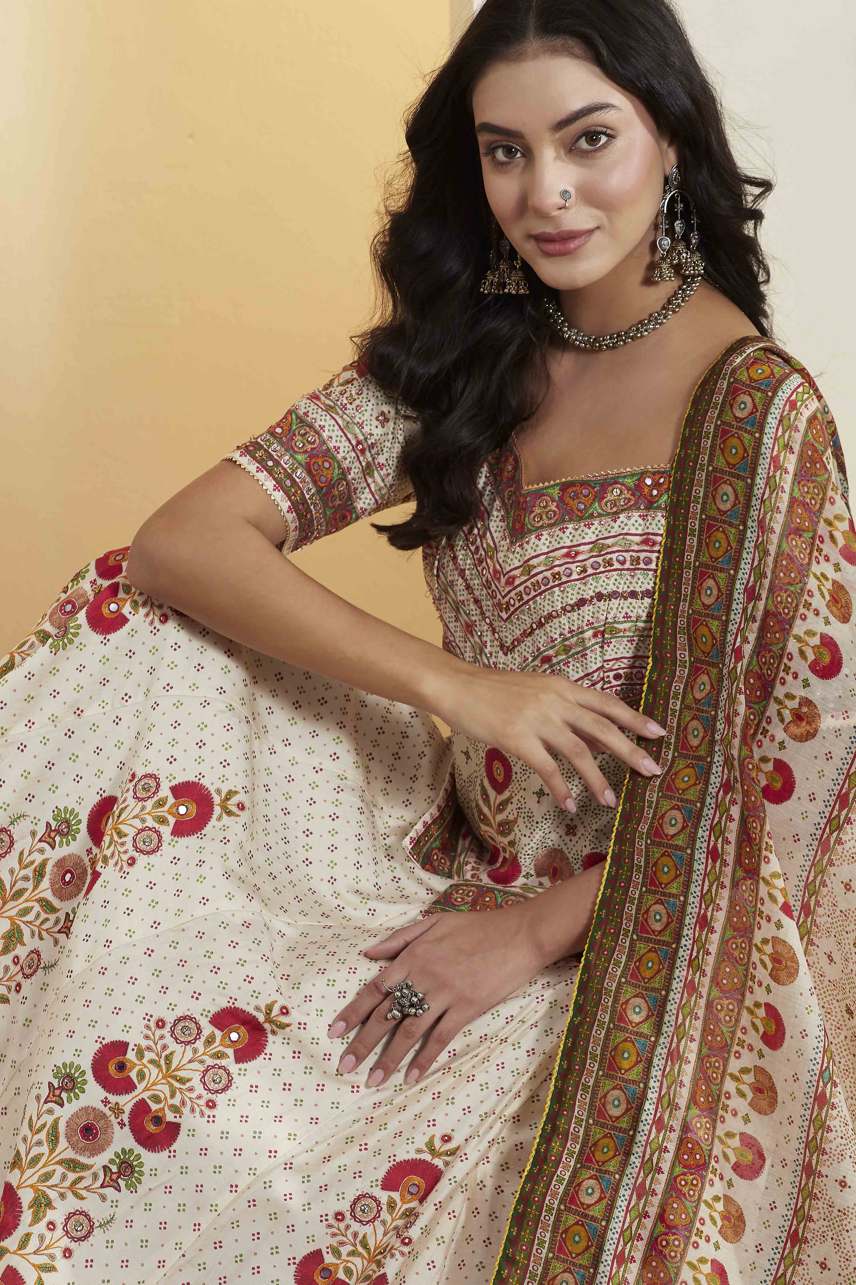 Navy Blue Cotton Silk Printed Lehenga Set image number 1