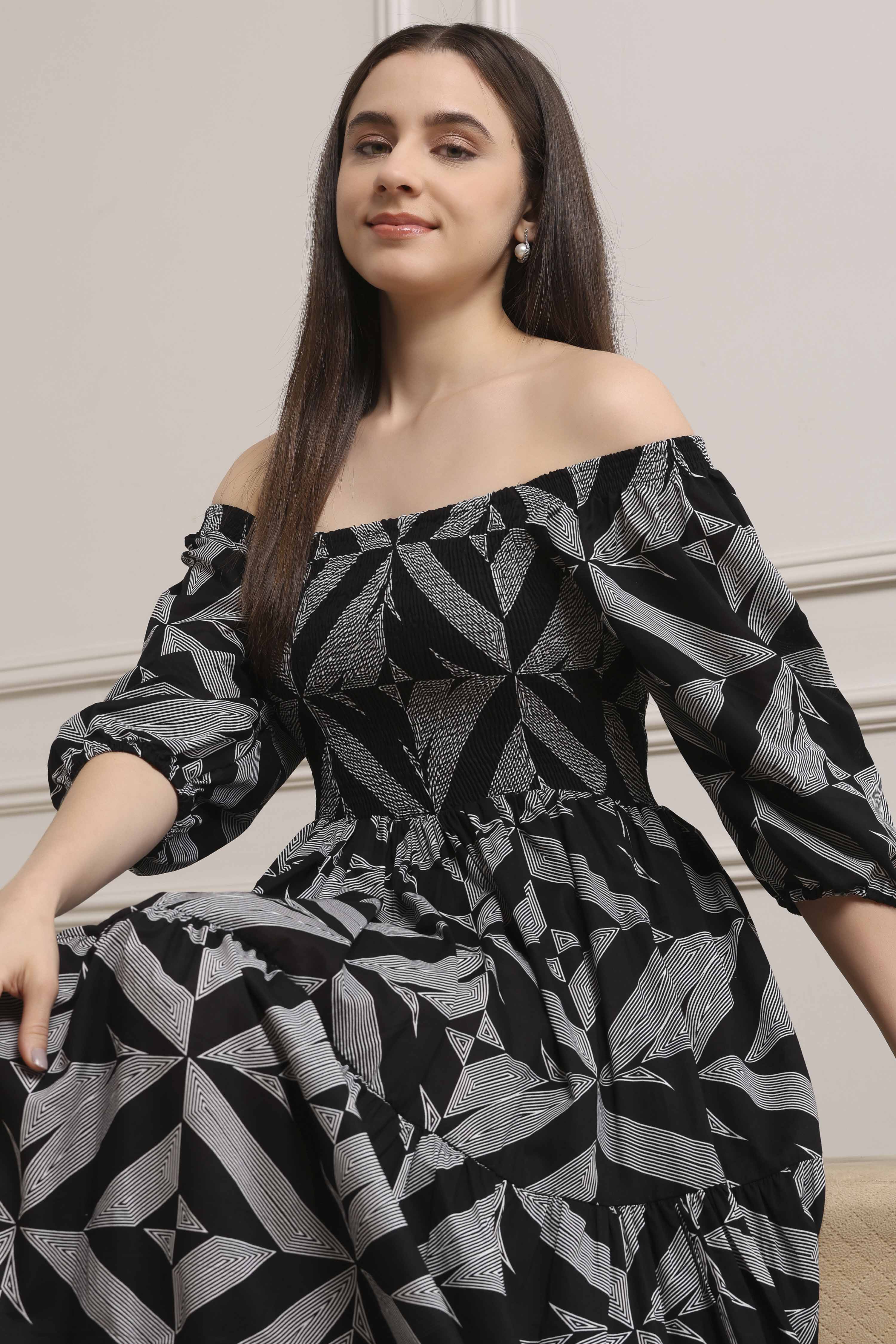 Black Cotton Tiered Dress image number 0