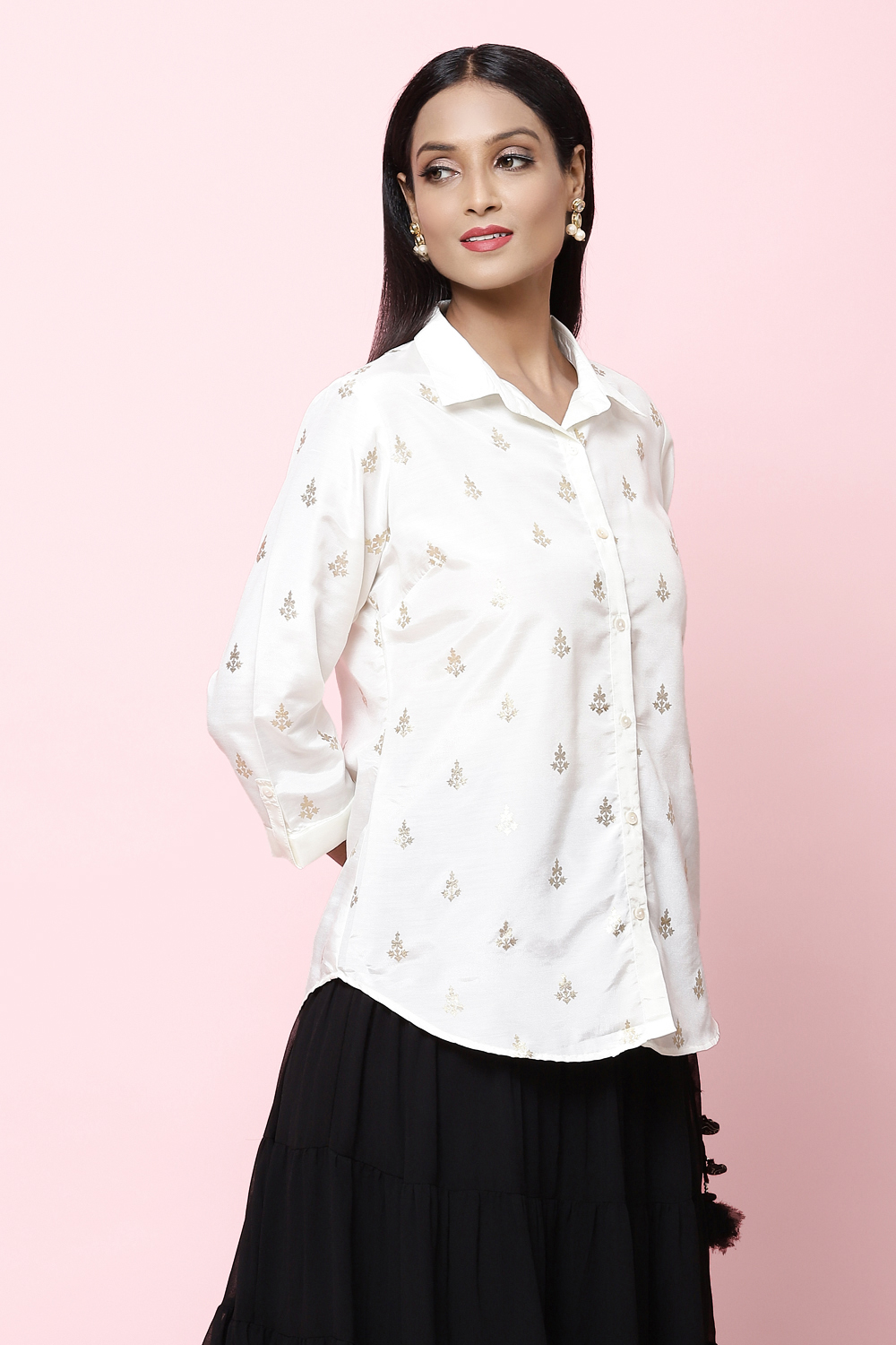 Off White Straight Art Silk Printed Short Kurti image number 4