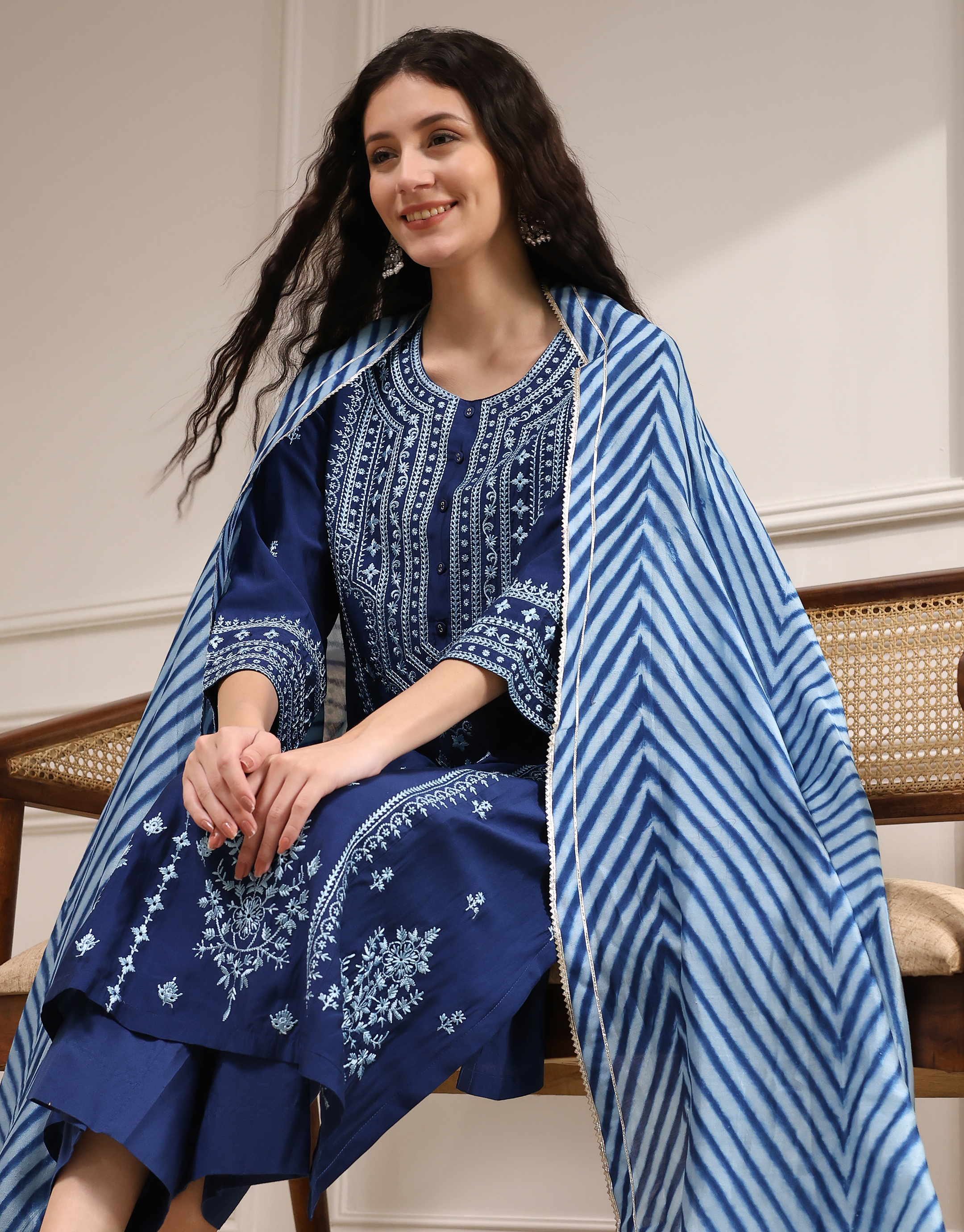 Blue Dyed Printed Straight Suit Set image number 1
