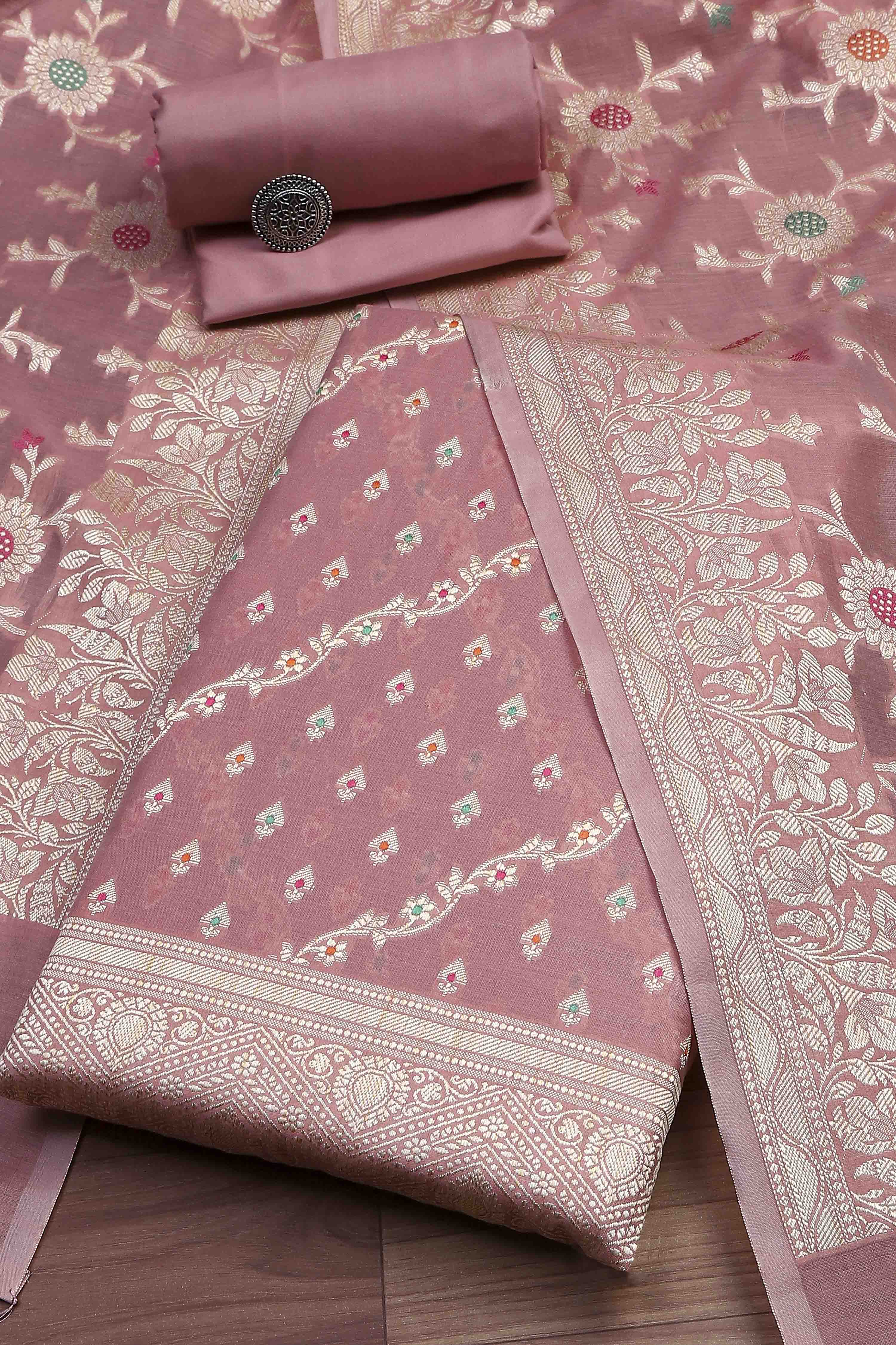 Light Green Cotton Printed Embroidered Unstitched Suit Set image number 0