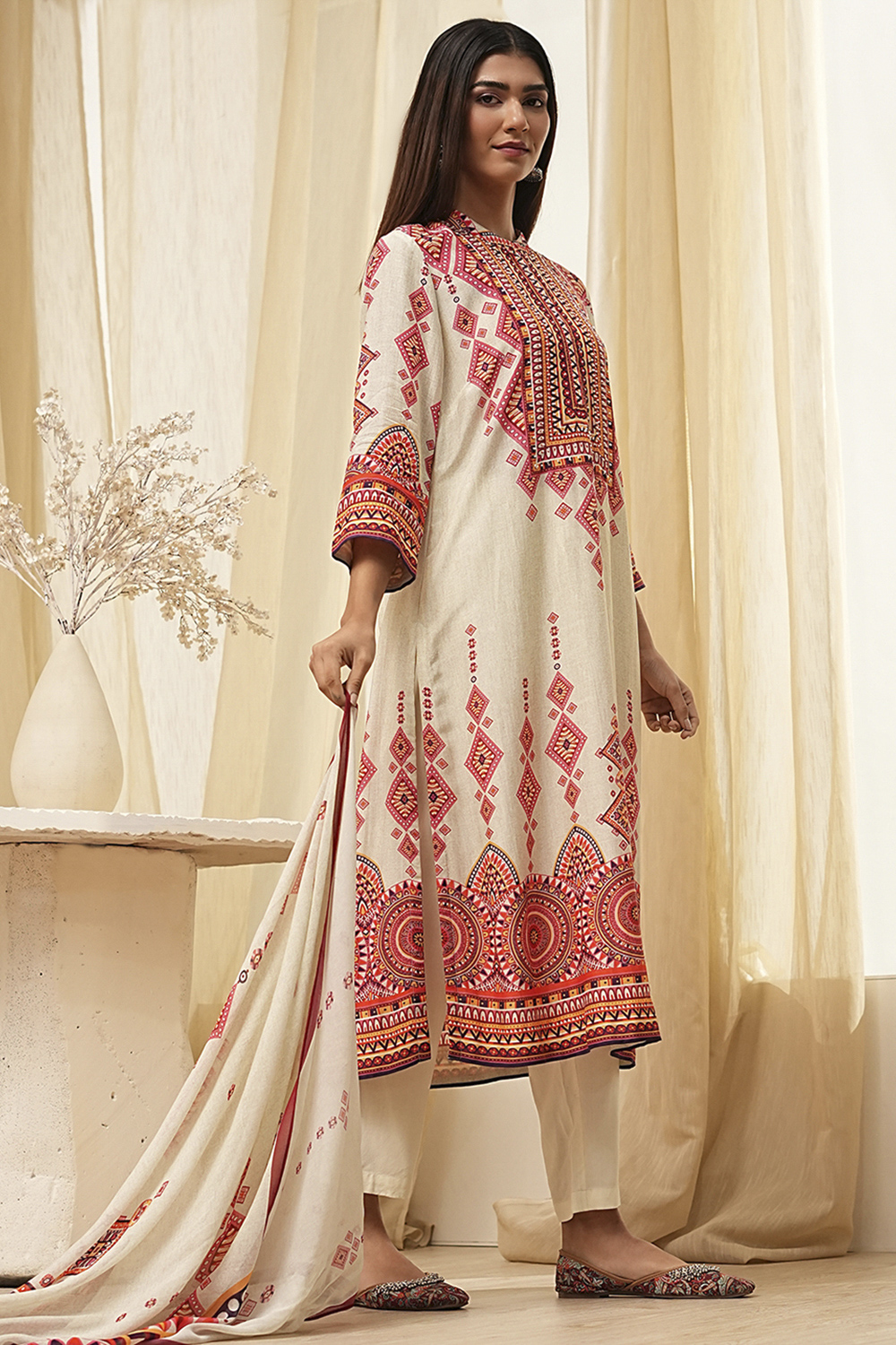 Dull Blue Printed Straight Suit Set image number 0