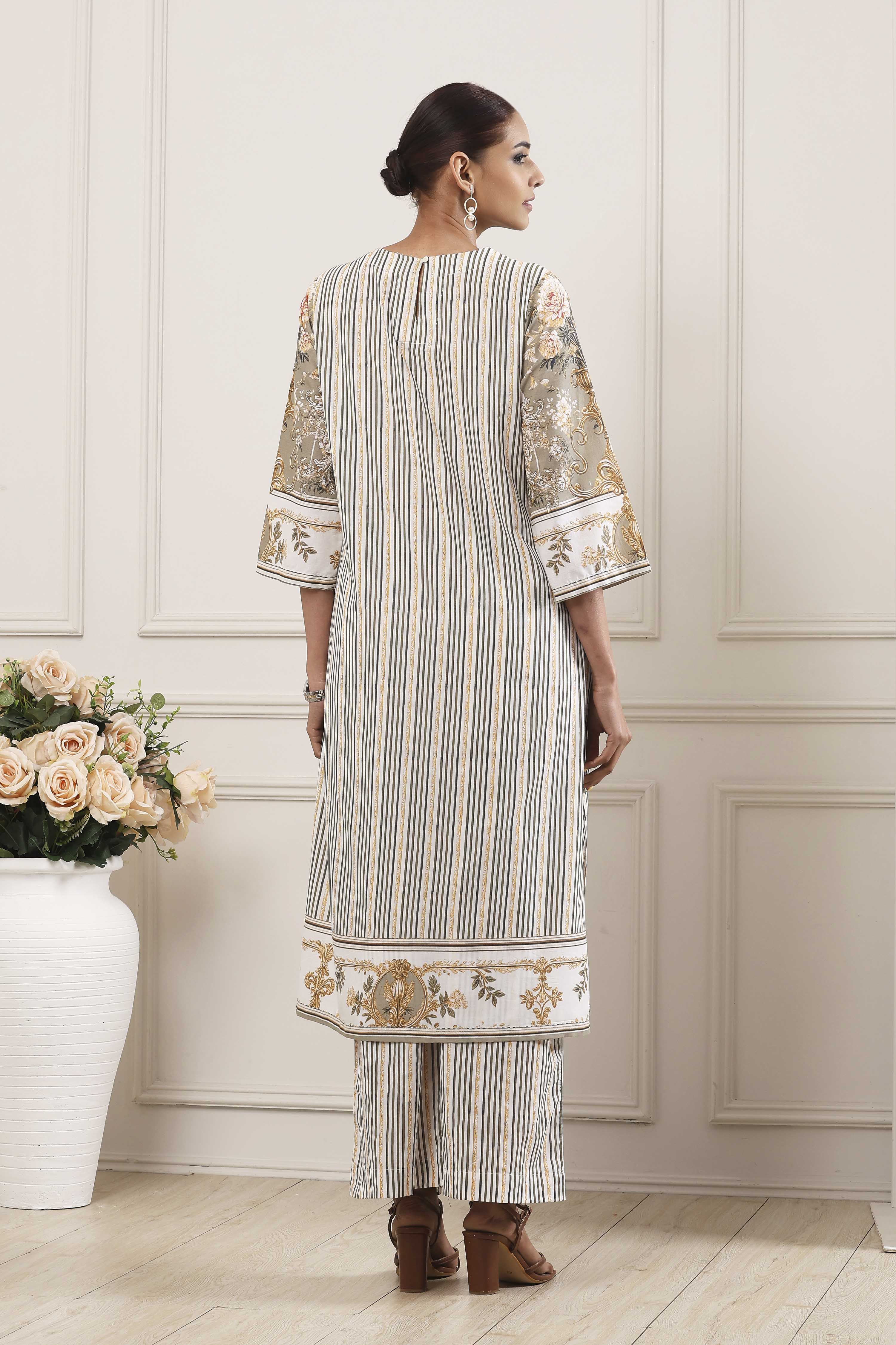 Green Cotton Straight Suit Set image number 4