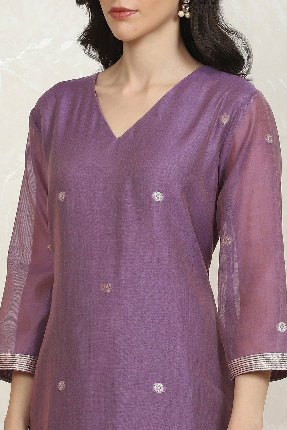 Lavender Chanderi Weave Unstitched Suit Set image number 2