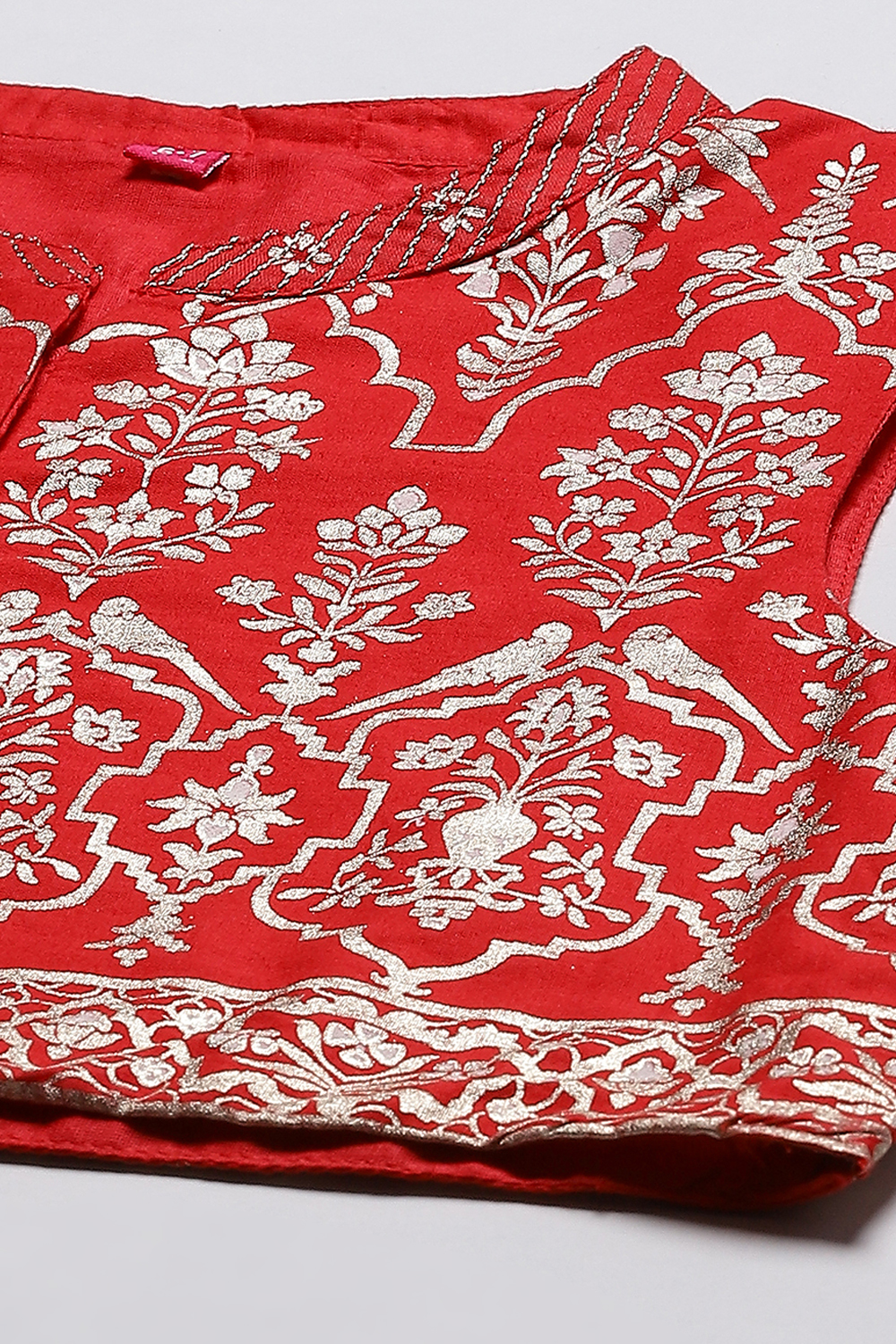 Red Cotton Girls Anarkali Kurta Churidar Suit Set image number 2
