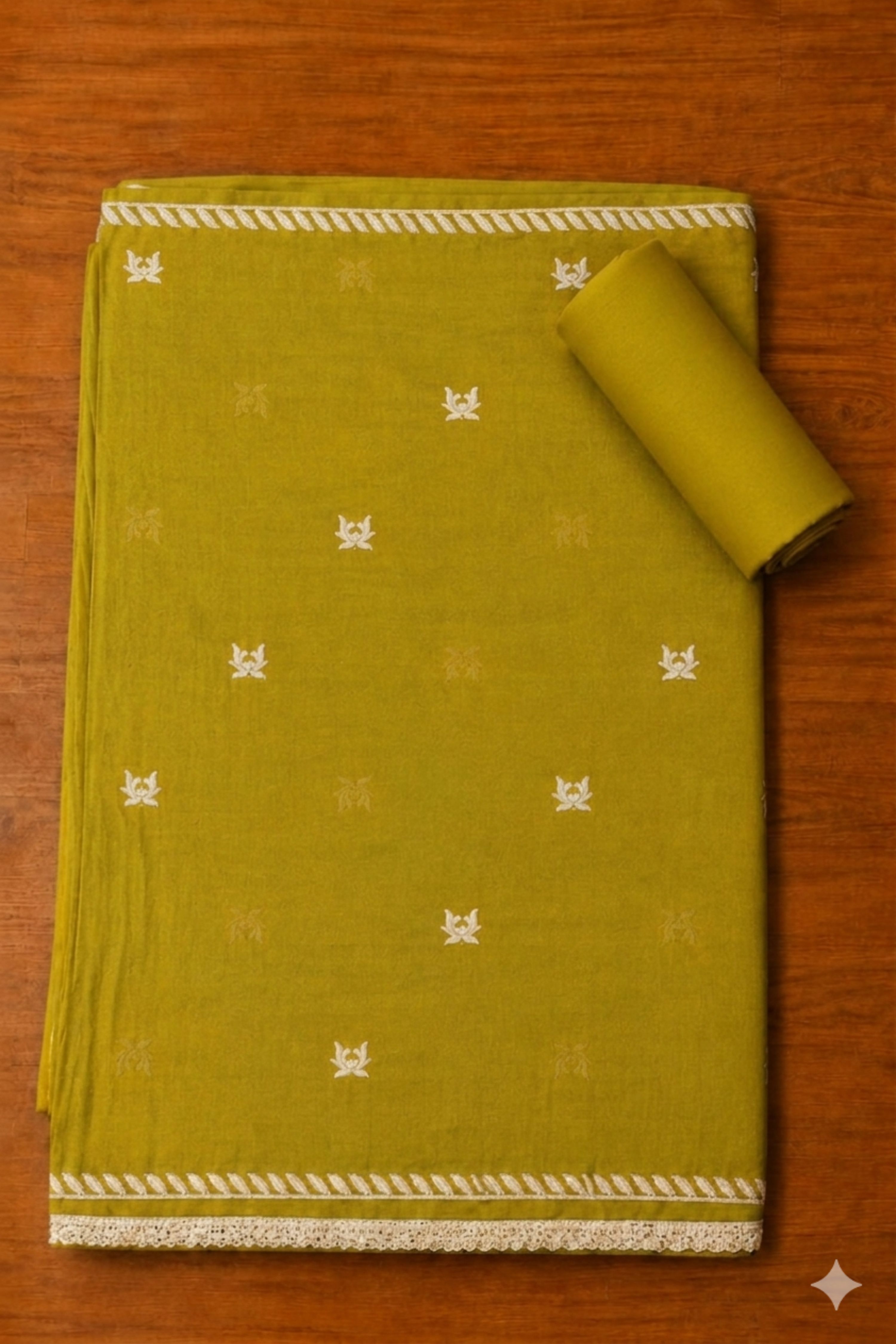 Green Chanderi Printed Unstitched Suit Set image number 3
