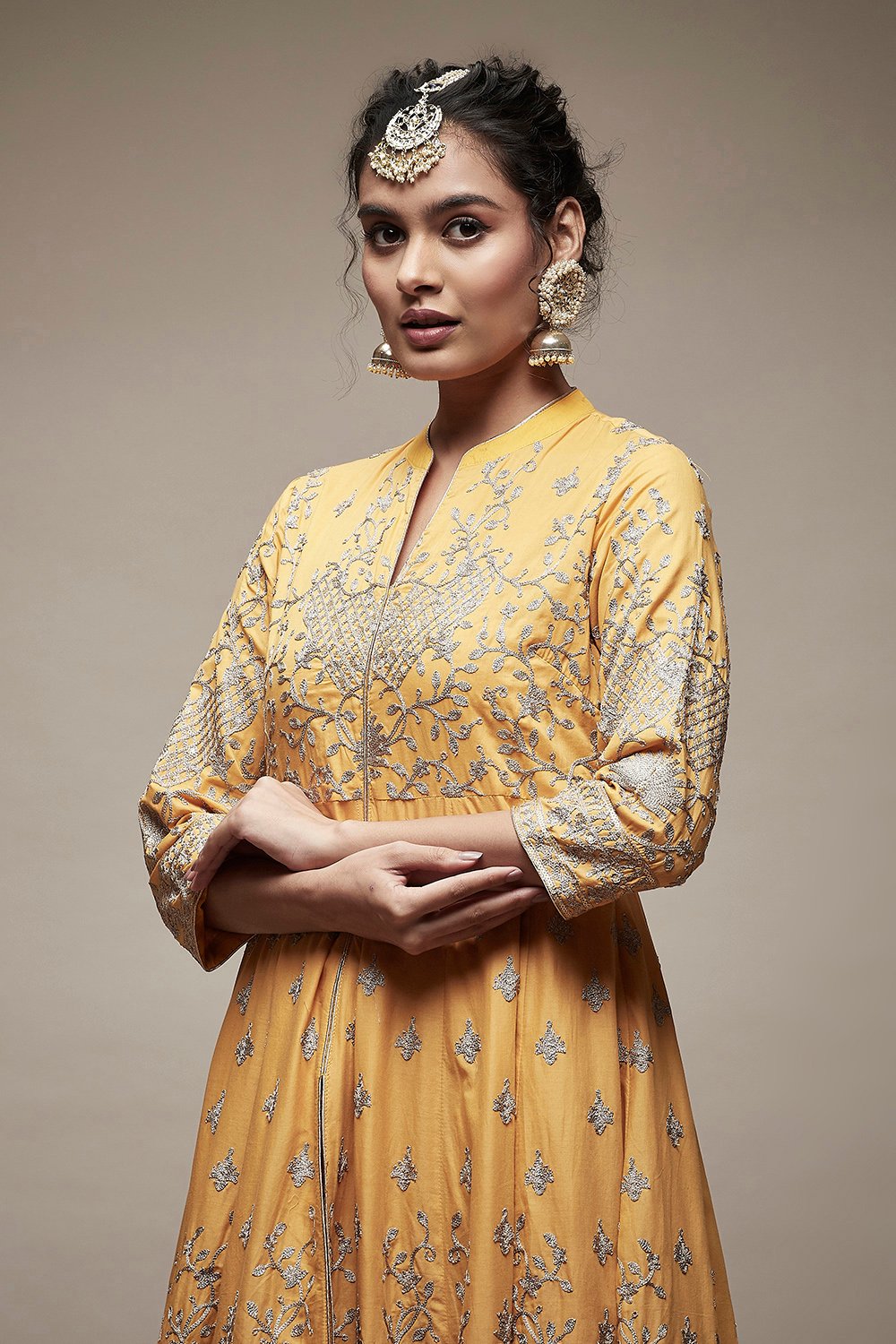 Mustard Cotton Anarkali Suit Set image number 6