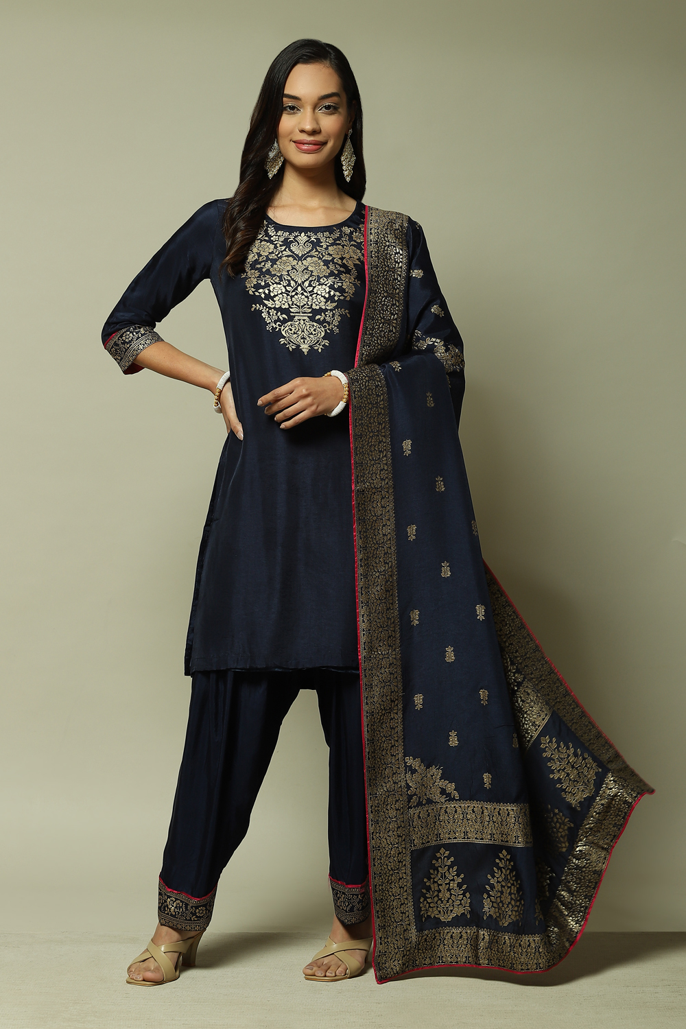 Red LIVA Straight Kurta Salwar Kurta Salwar Suit Set image number 7