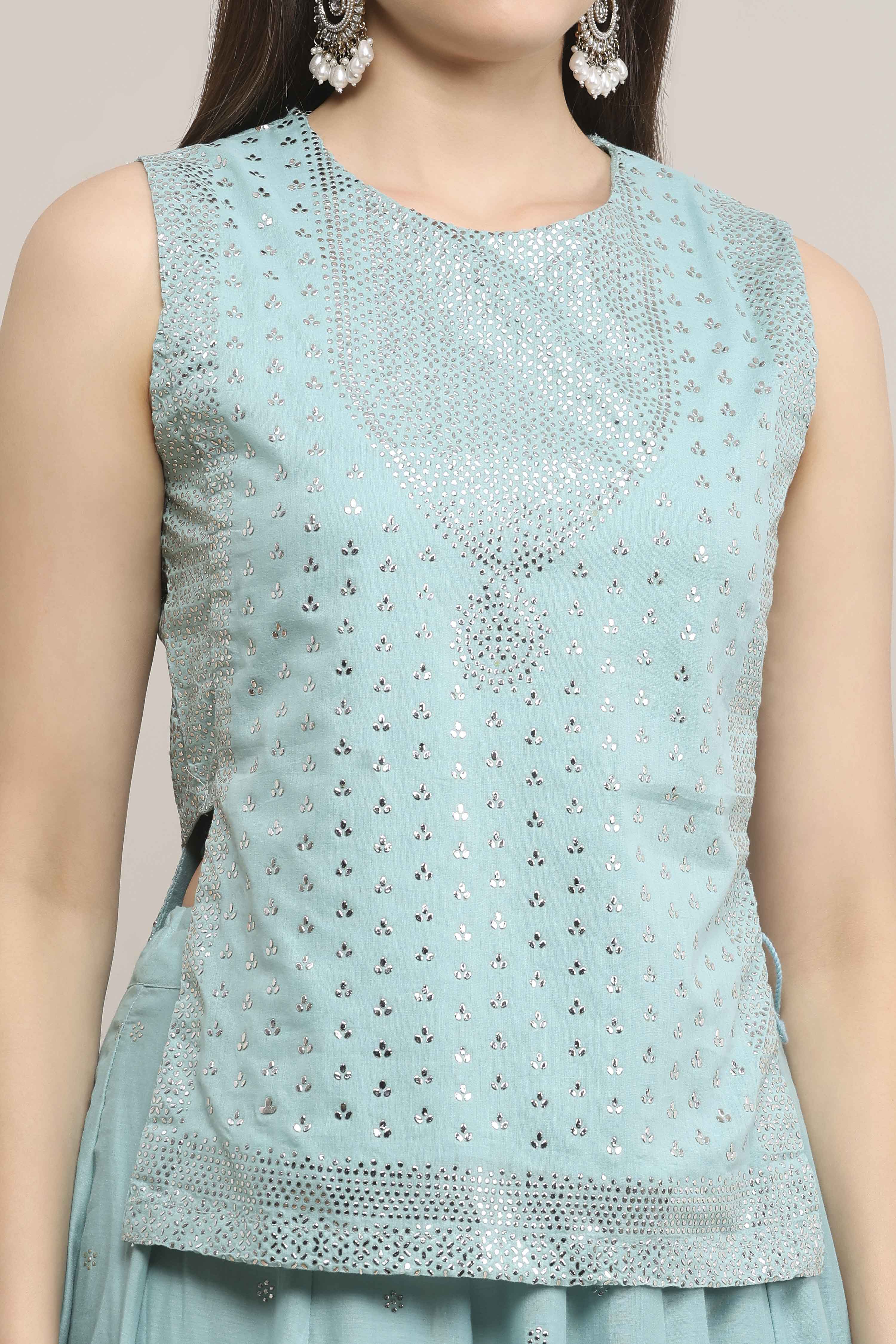 Powder Blue Cotton Printed Lehenga Set image number 1