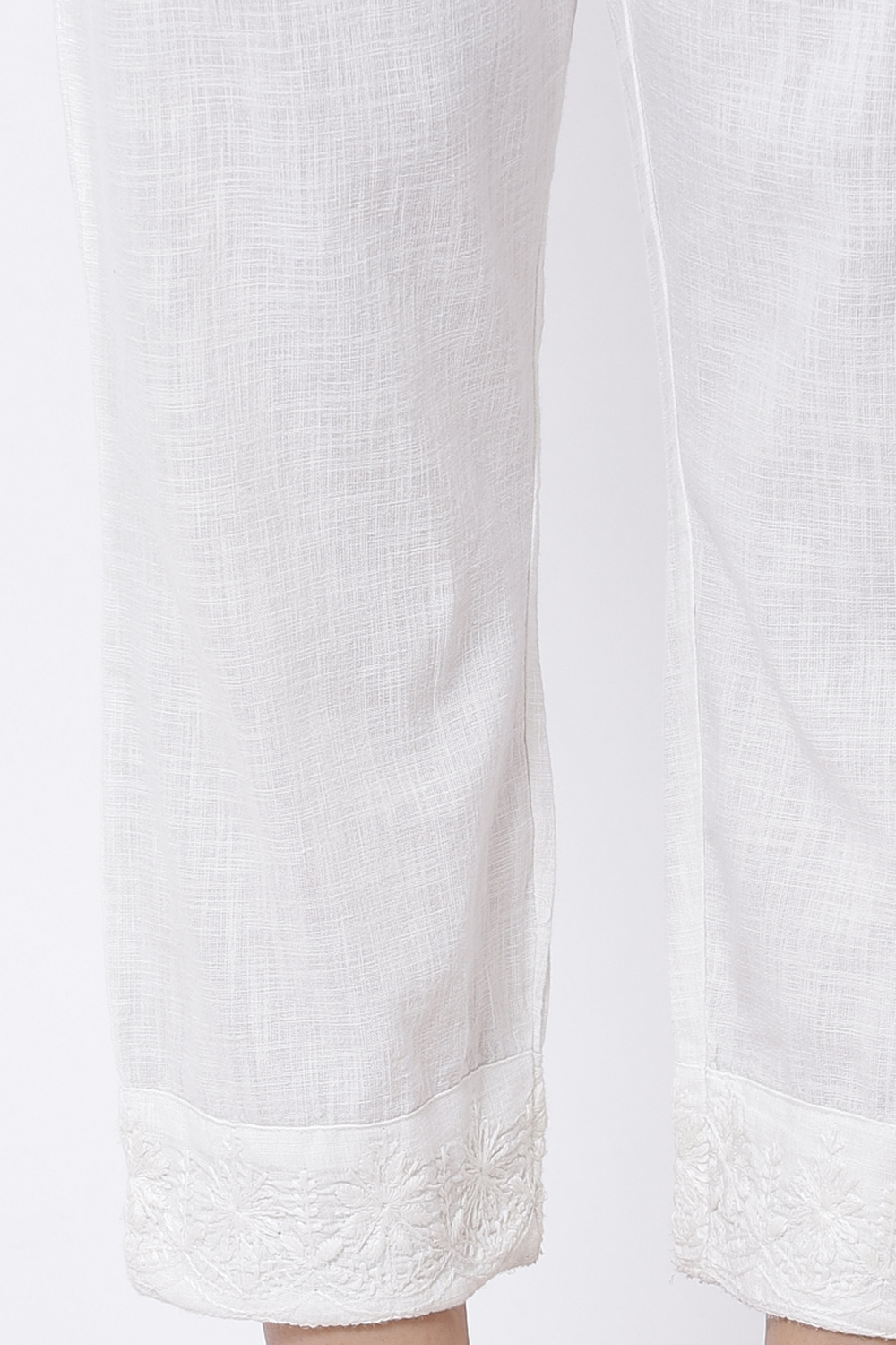 White Cotton Chikankari Pants image number 1