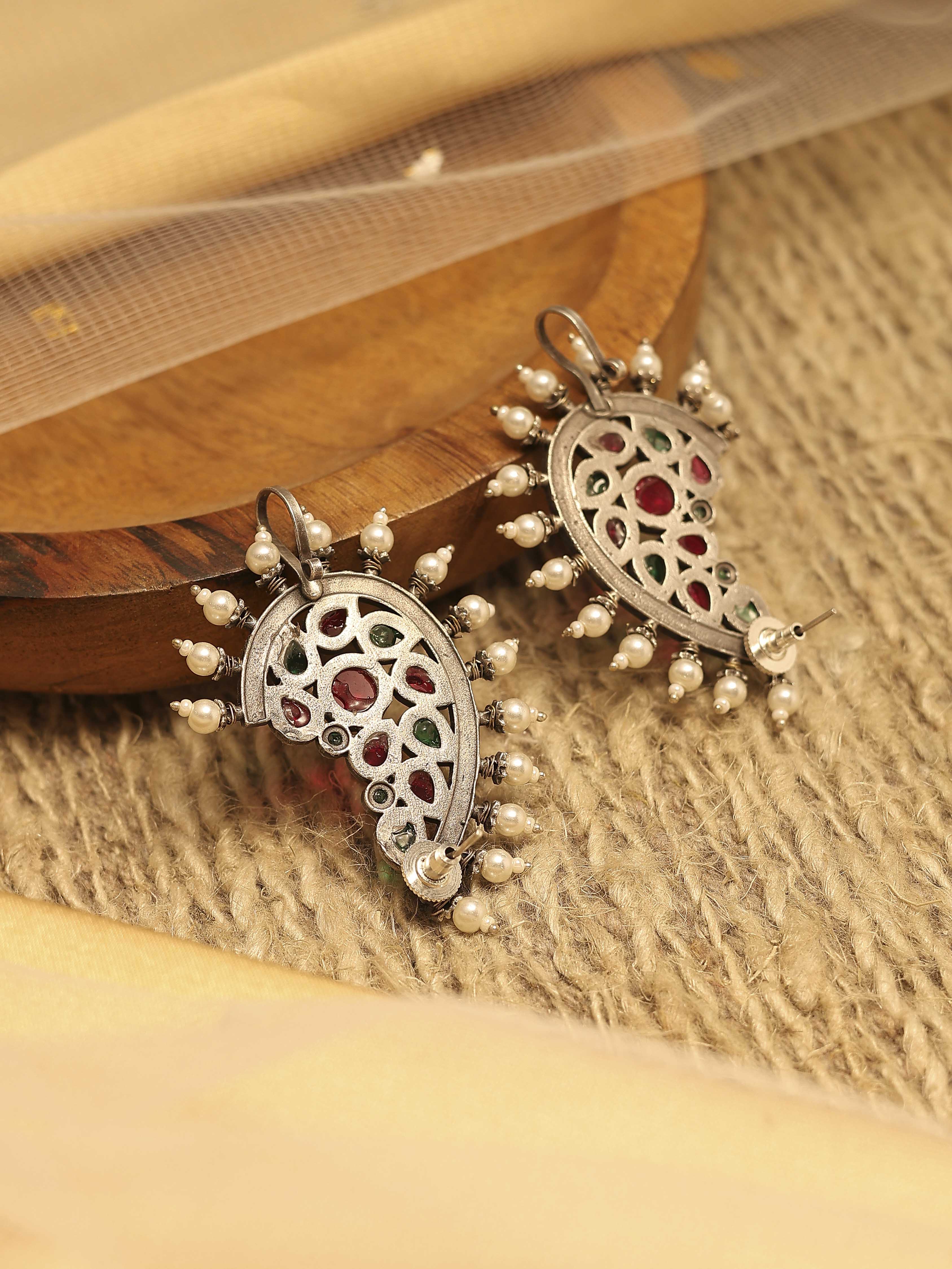 Oxidised Brass Multicolour Ear Cuff Earrings image number 2