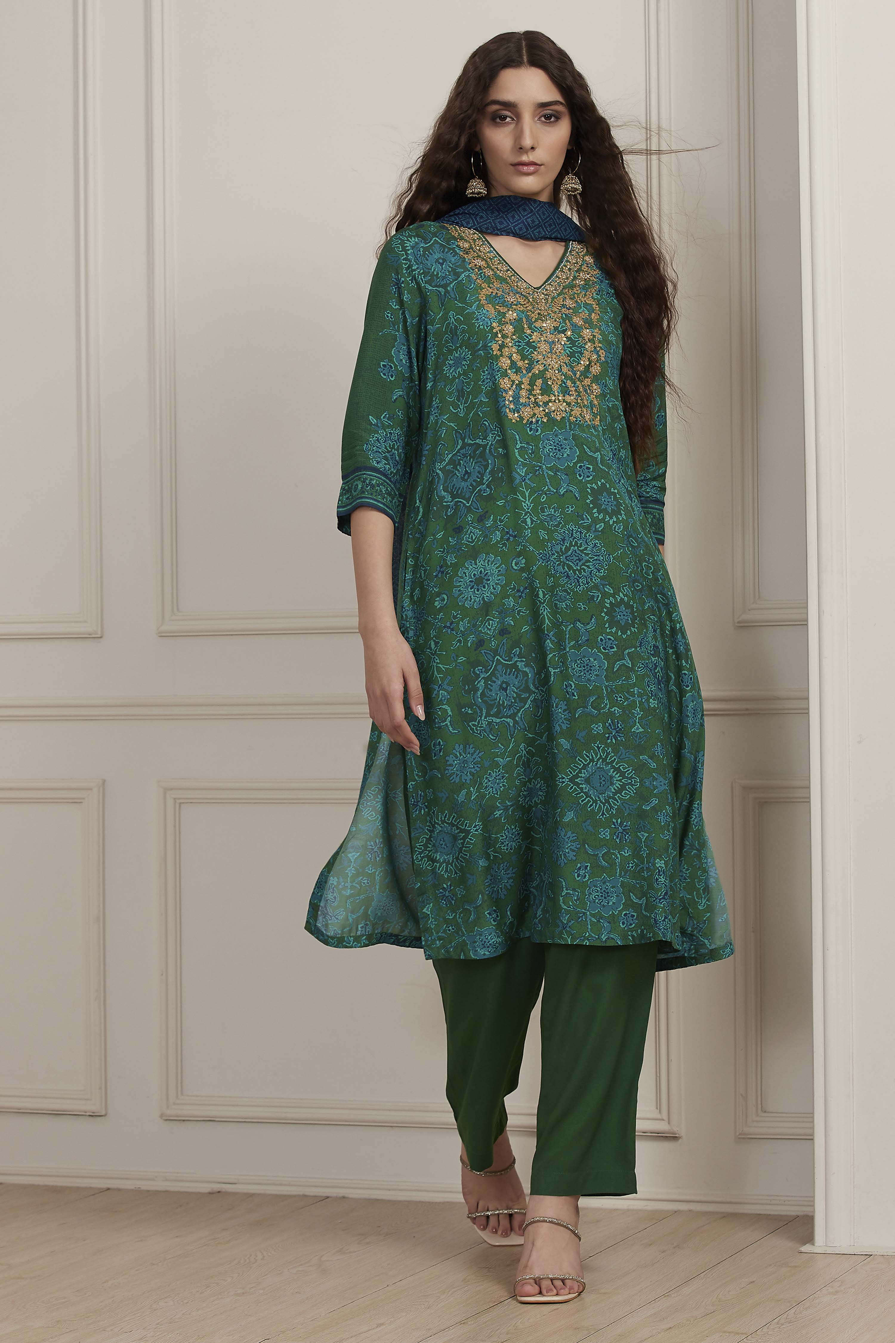 Green Modal Straight Suit Set image number 7