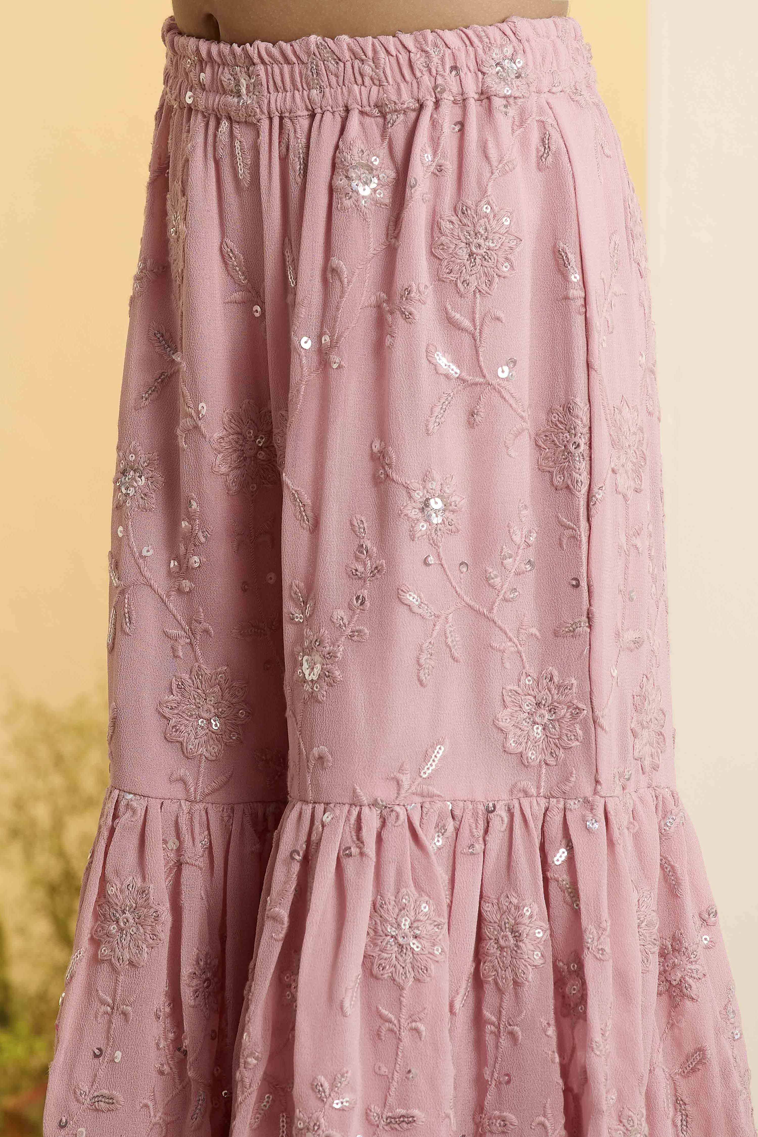 Pink Embroidered Straight Sharara Kurta Set image number 2