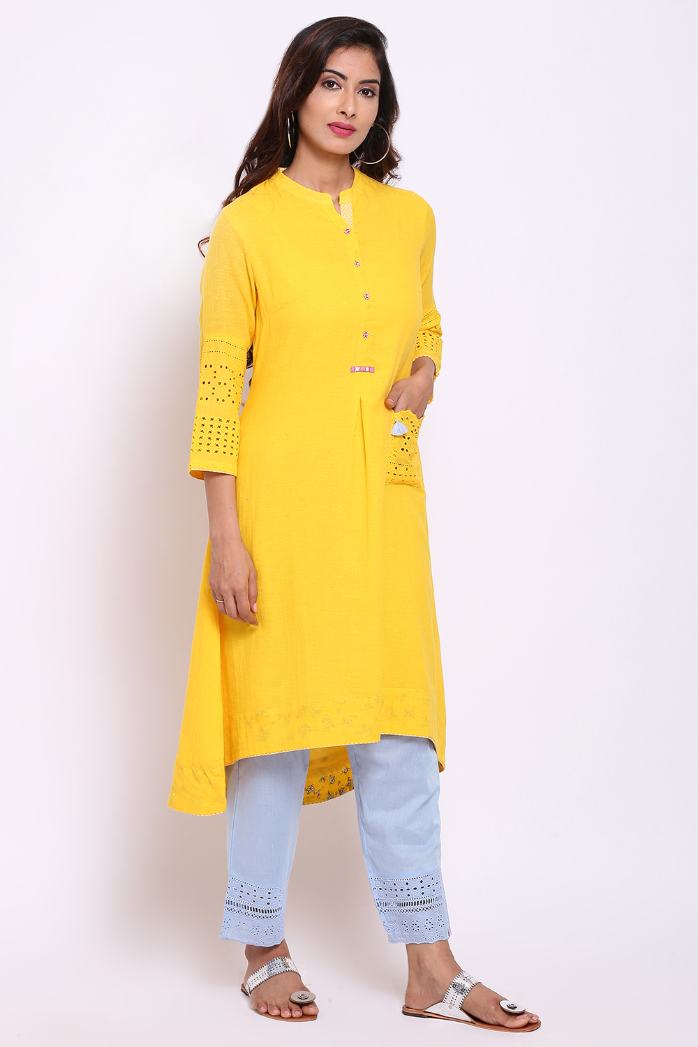 Pink Cotton A-Line Kurta image number 3