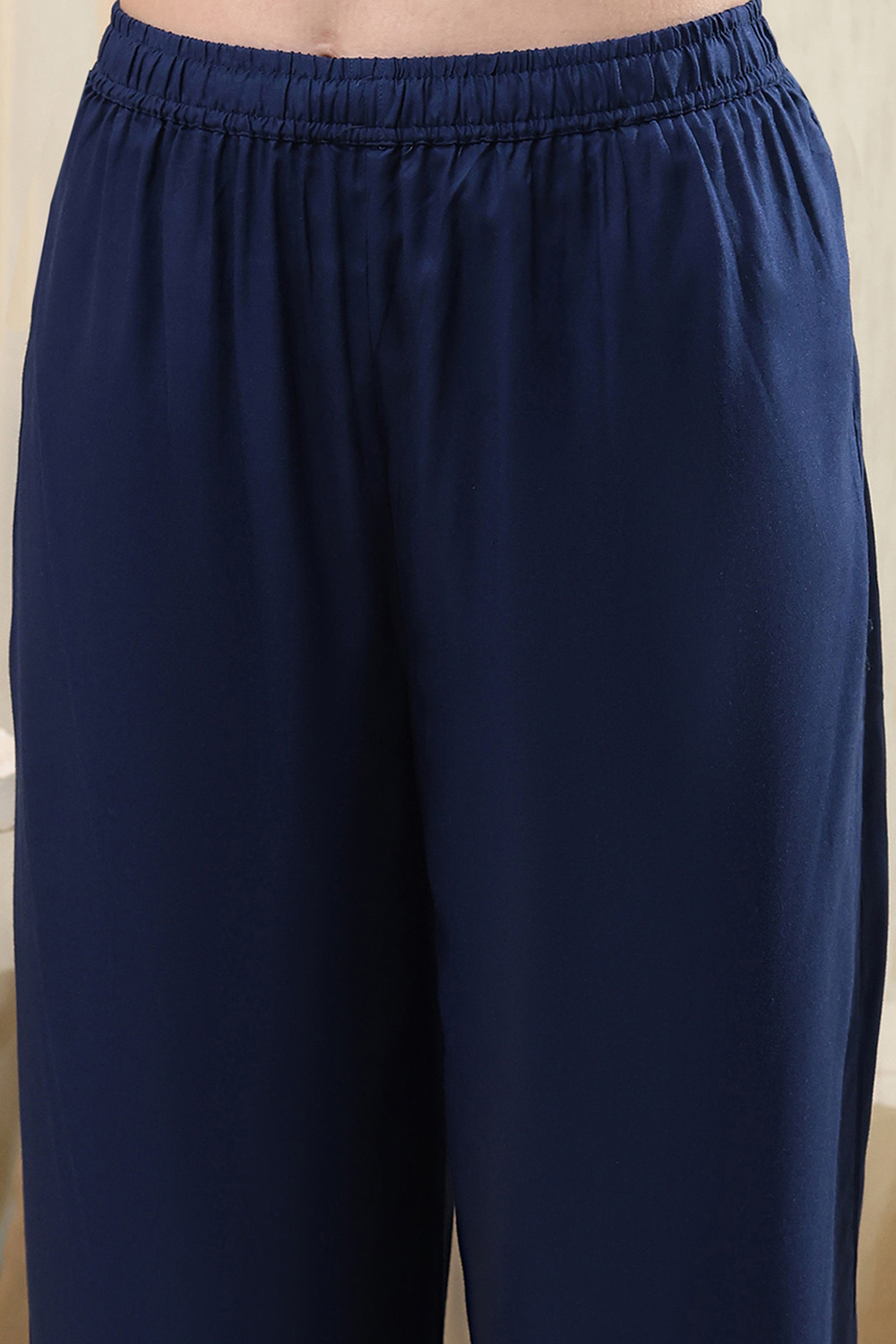 Navy Blue Printed Angrakha Style Anarkali Suit Set image number 2