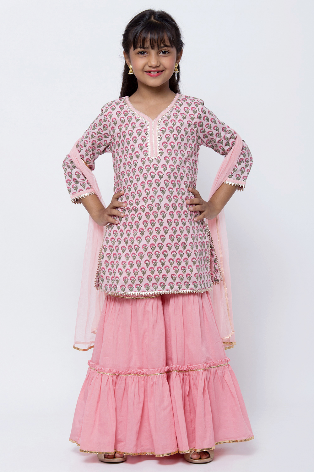 Light Pink Cotton Sharara Kurta Sharara Suit Set image number 0