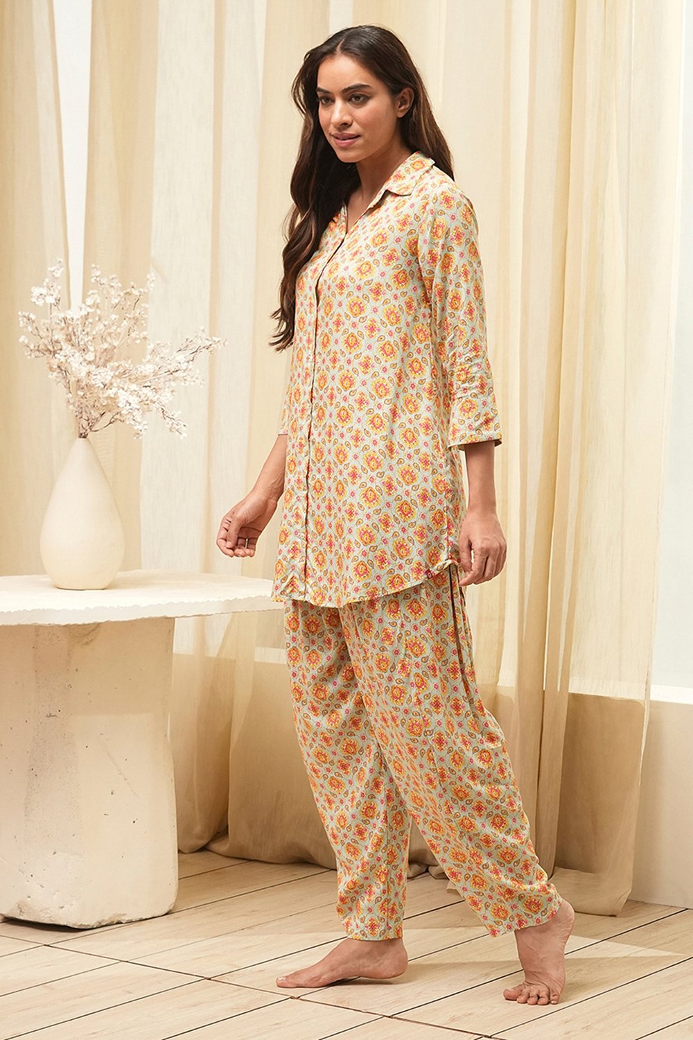 Powder Blue Rayon Printed 2 Piece Sleepwear Set image number 3