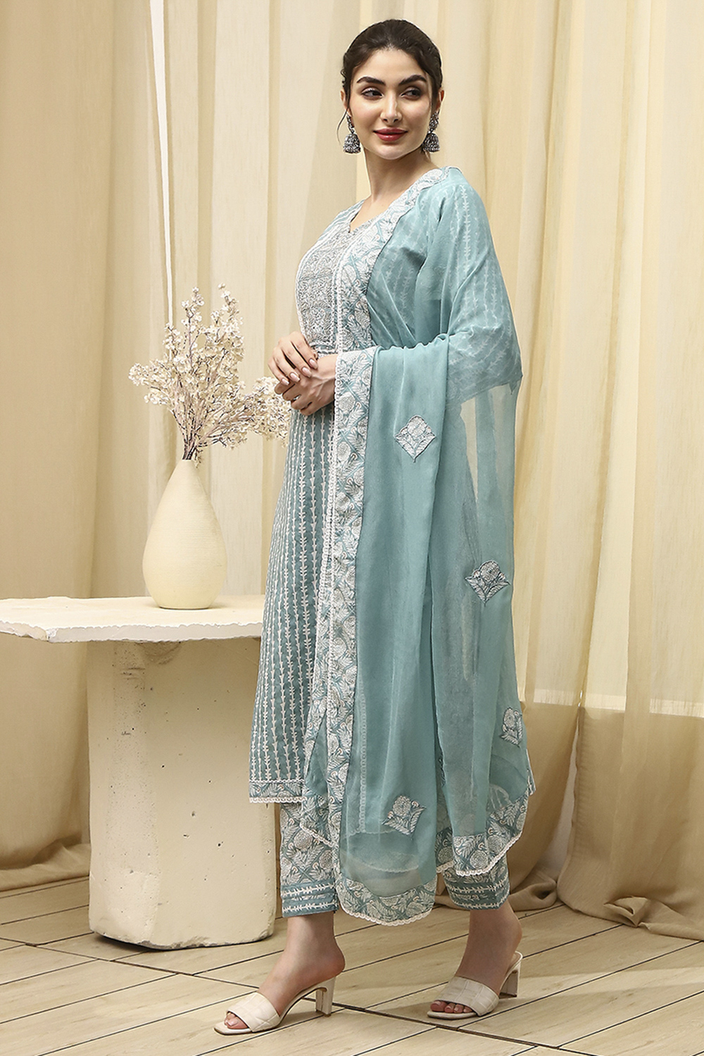 Mauve Cotton Printed Embroidered Unstitched Suit Set image number 4