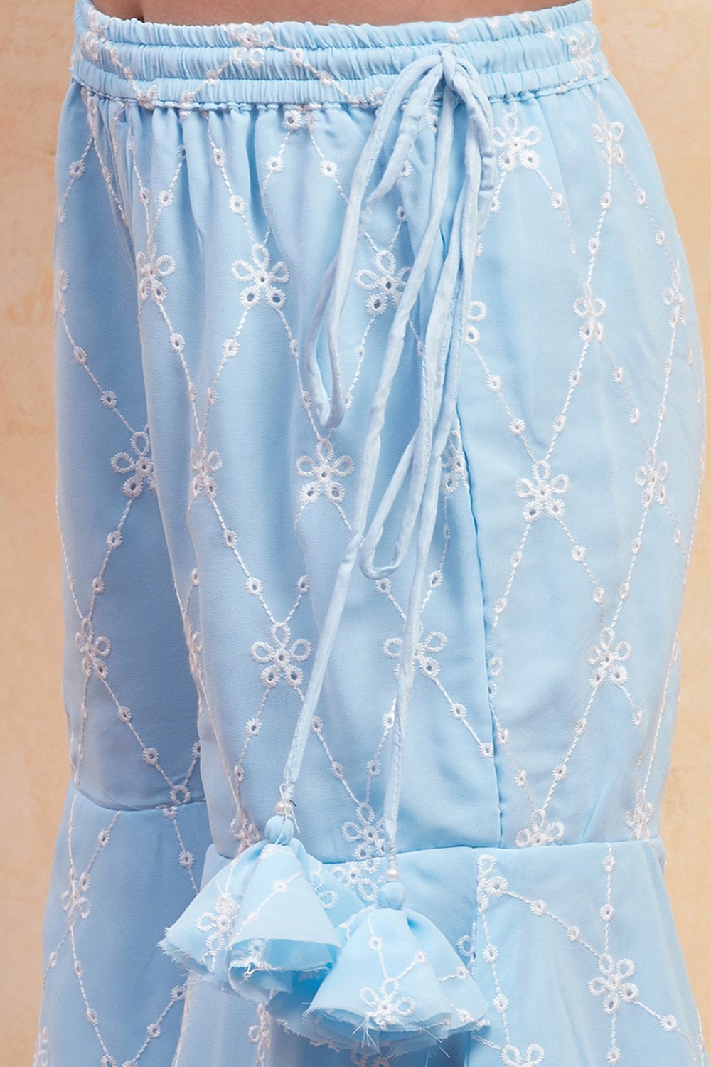 Powder Blue Polyester Sharara Suit Set image number 2