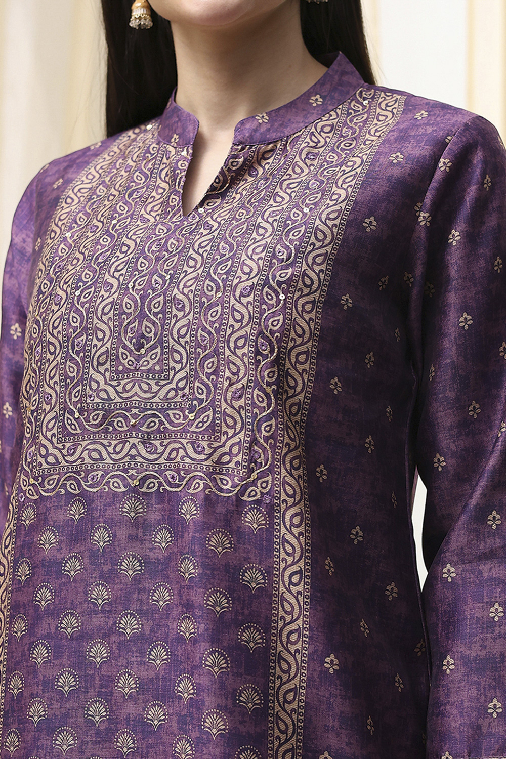 Purple Chanderi Unstitched Suit Set image number 2