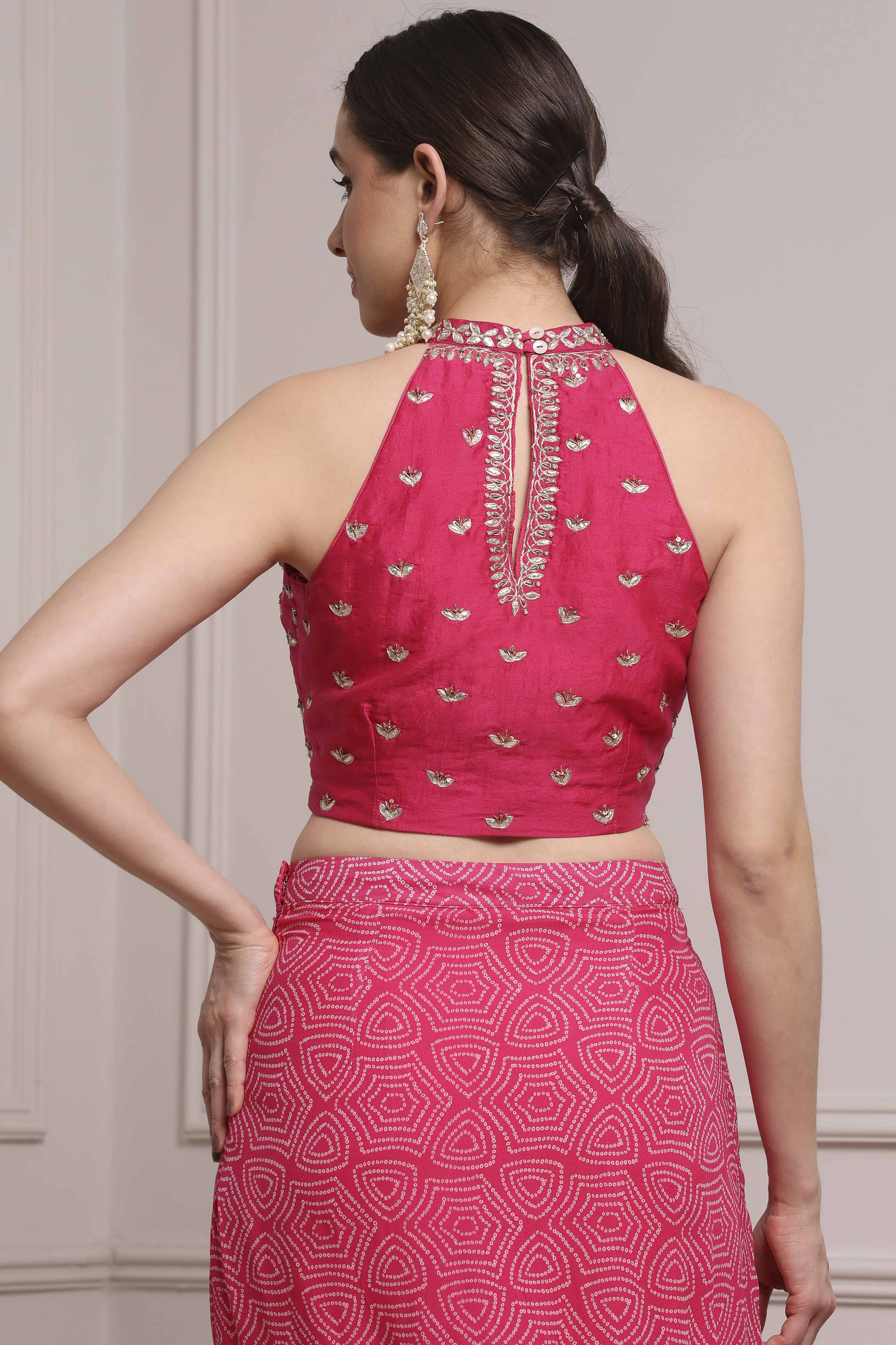 Pink Cotton Blend Printed Saree image number 7