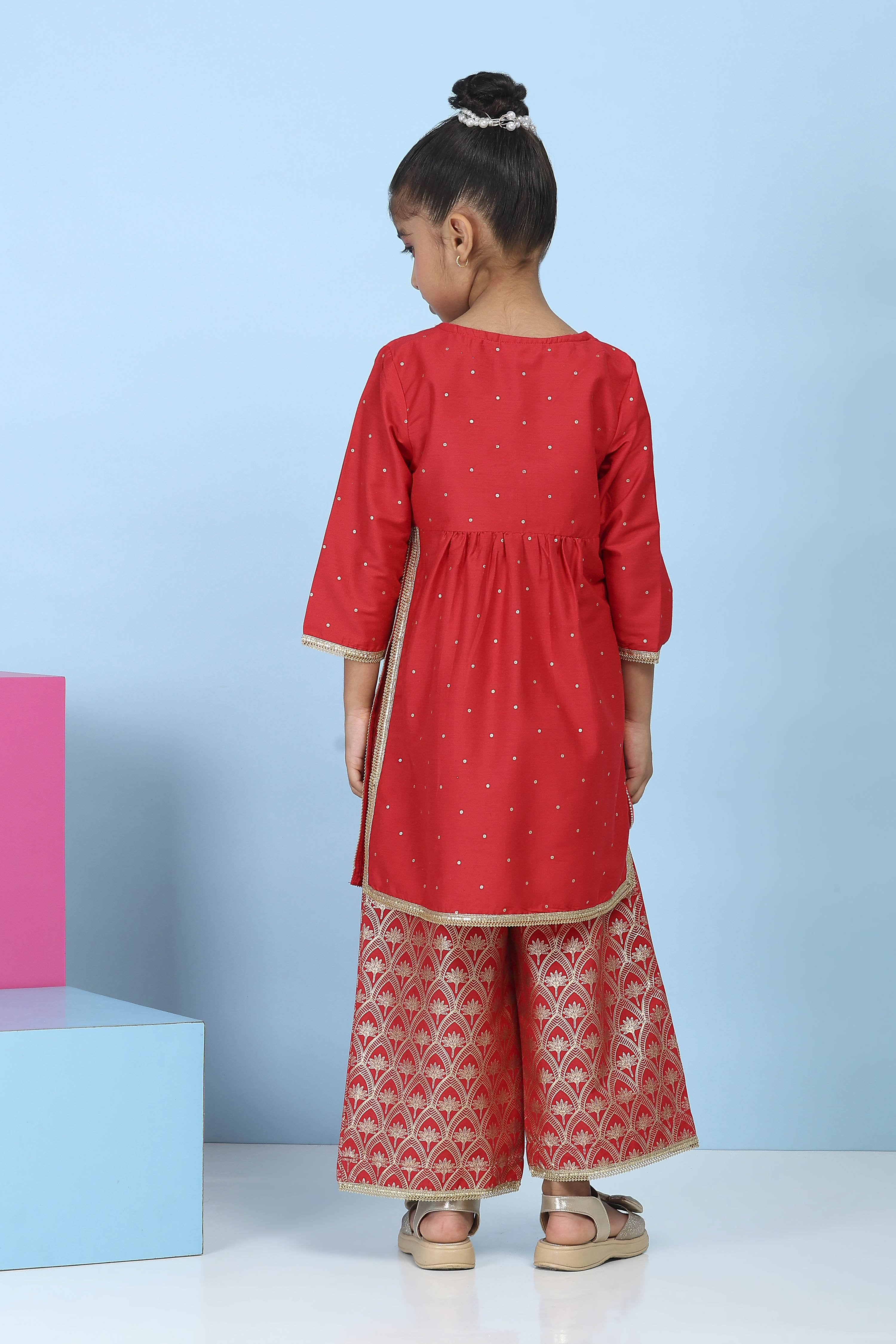 Red Poly Viscose Dyed Straight Suit Set image number 4