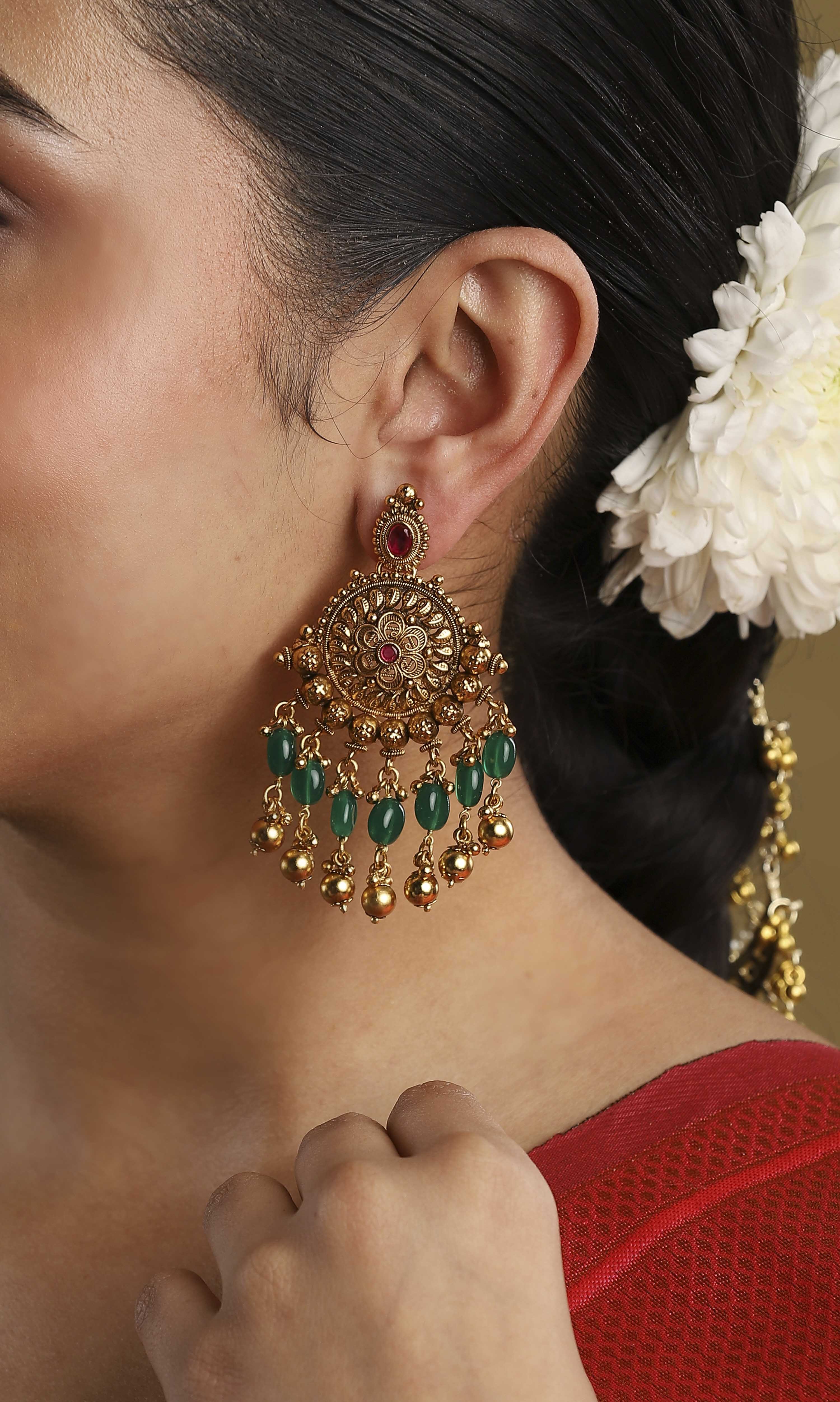 Green Gold Plated Brass Drop & Dangler Earrings image number 1