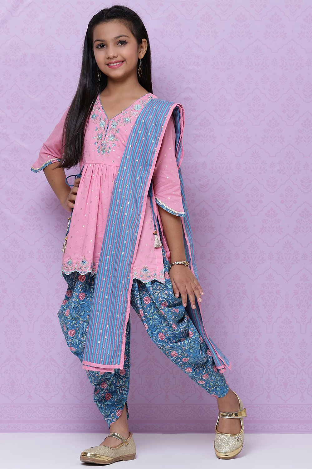 Pink Cotton Straight Kurta Dhoti Salwar Suit Set image number 0