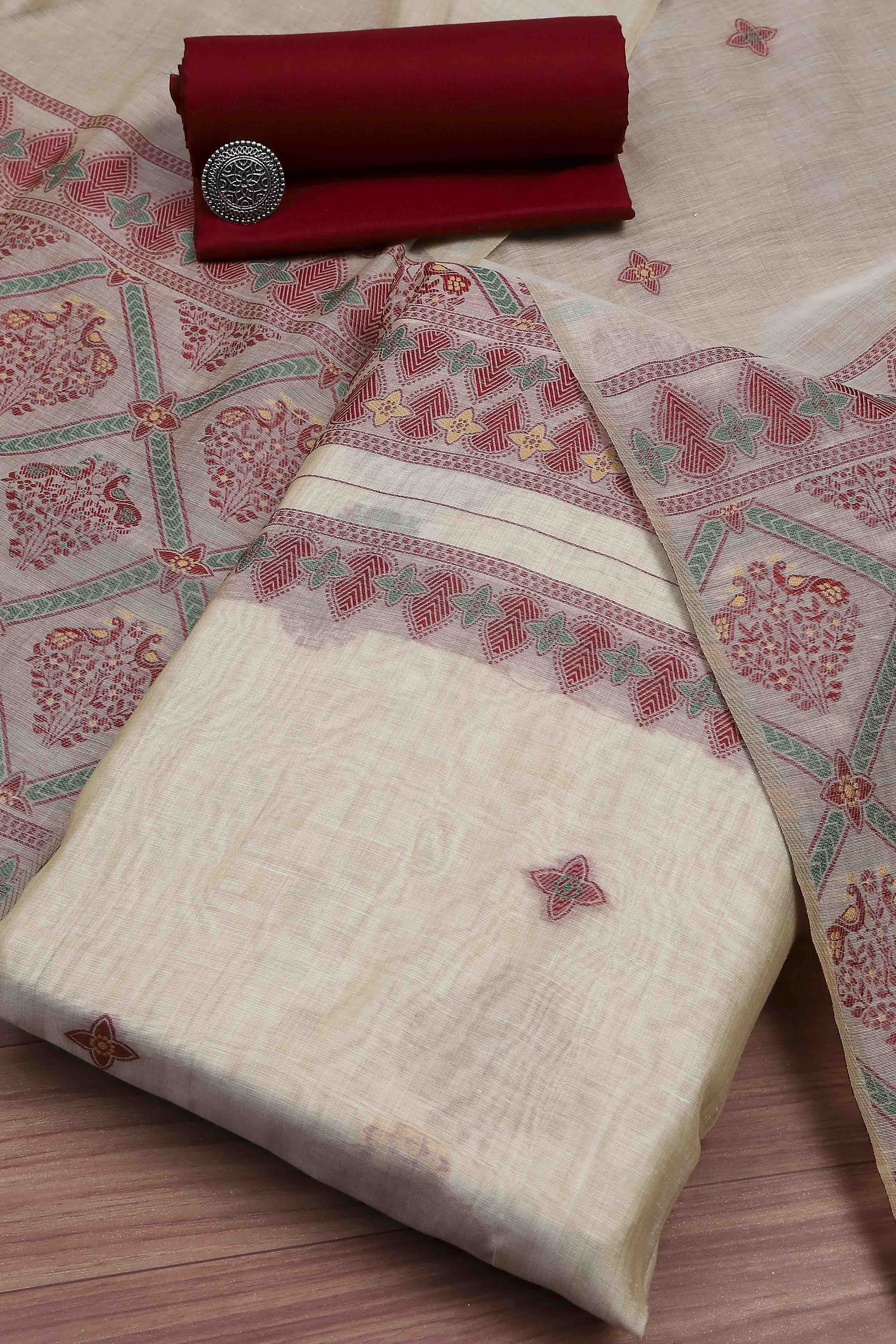 Black Cotton Printed Embroidered Unstitched Suit Set image number 0