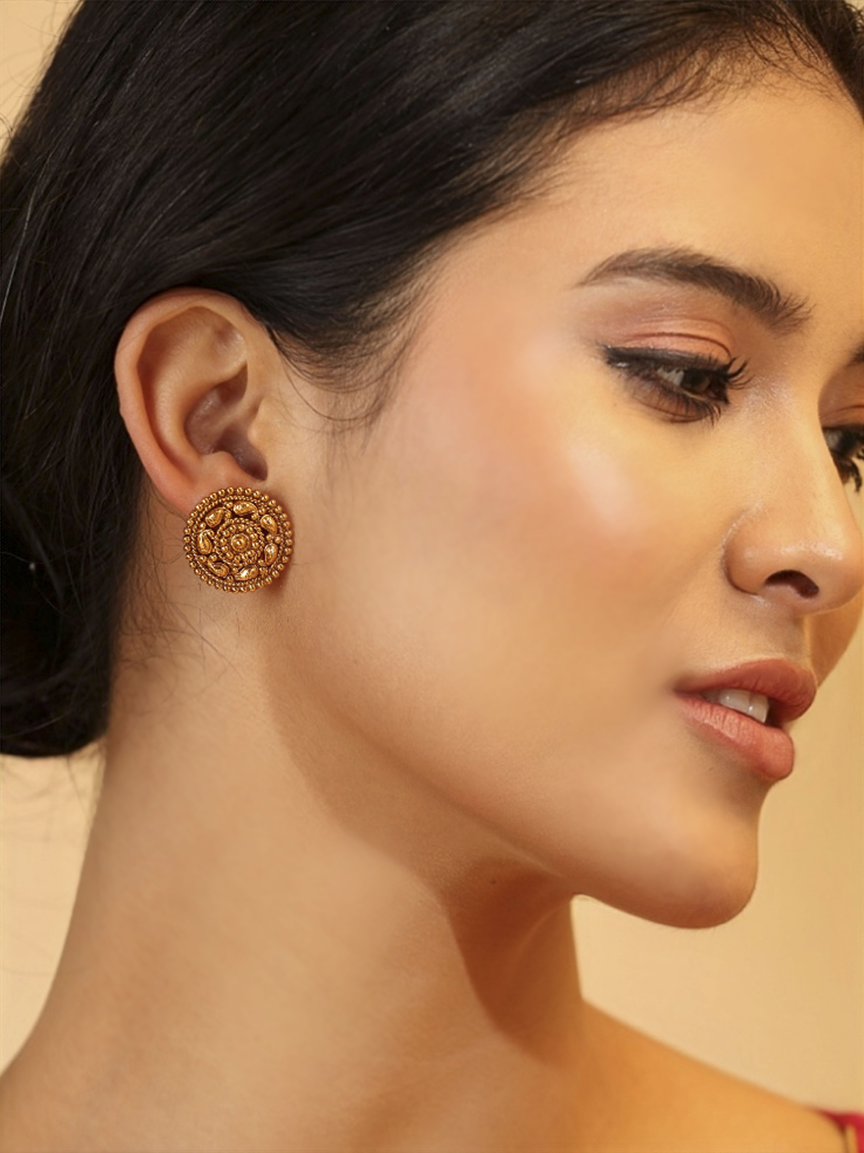 Gold Plated Brass Stud Earrings image number 1