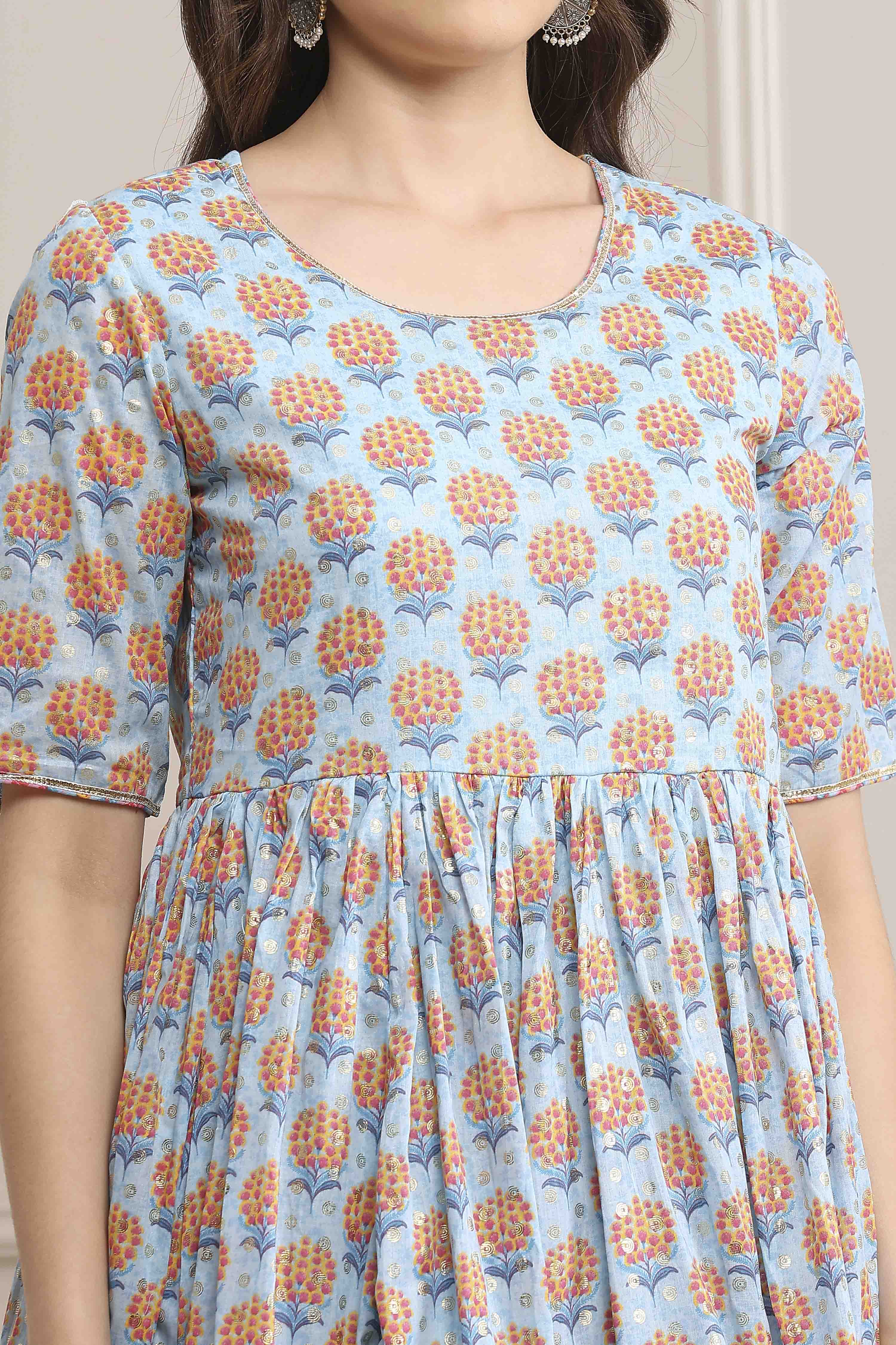 Light Blue Cotton Straight Kurta Garara Suit Set image number 1