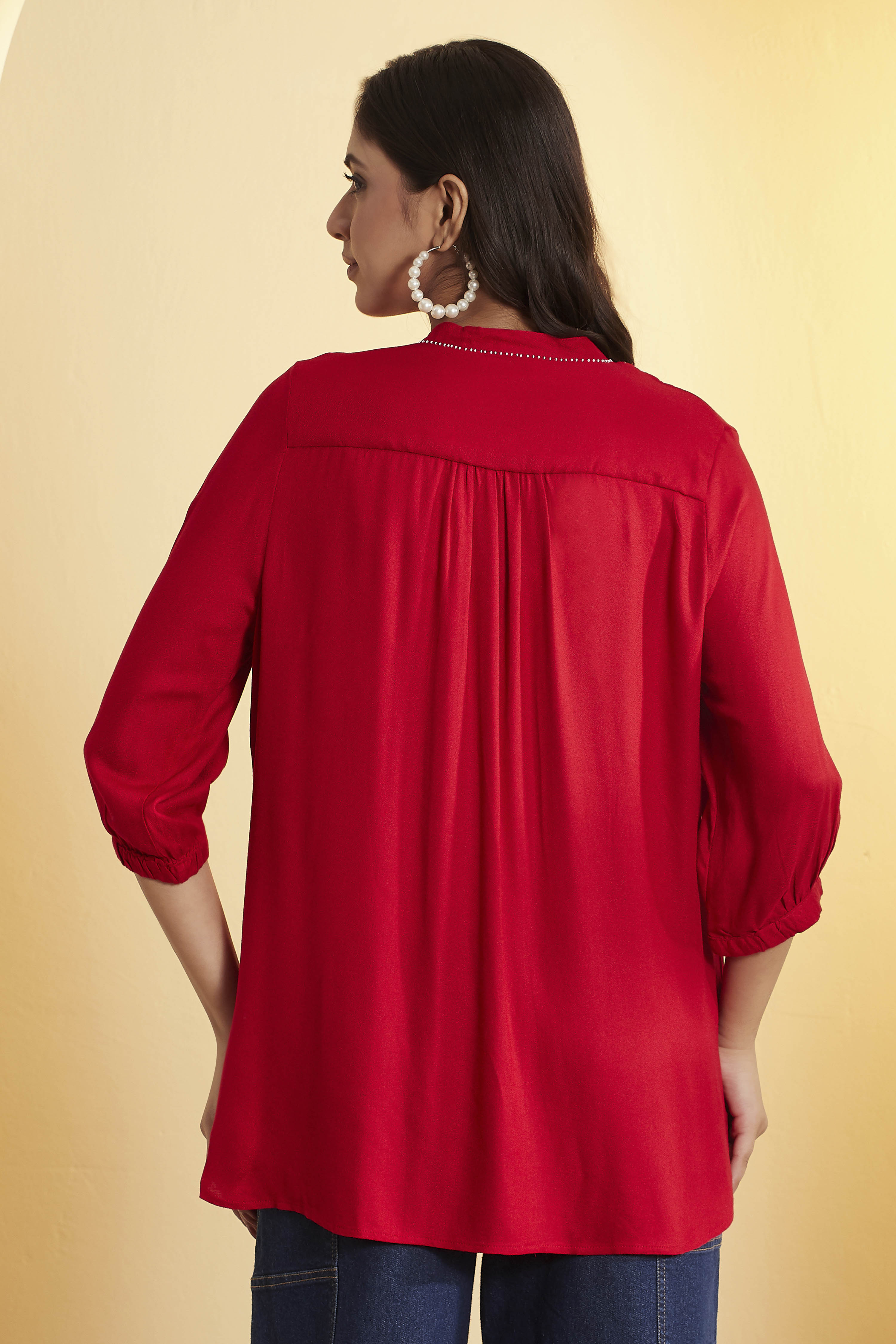 Red Viscose Rayon Embroidered Straight Kurti image number 4