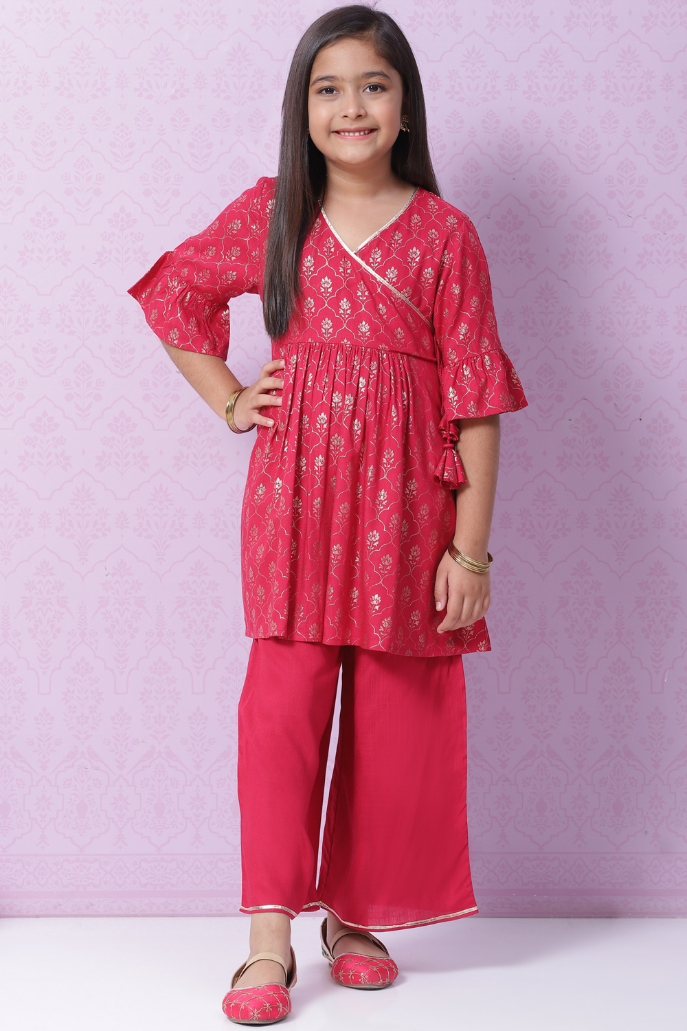 Lime Yellow Rayon Flared Printed Kurta image number 6