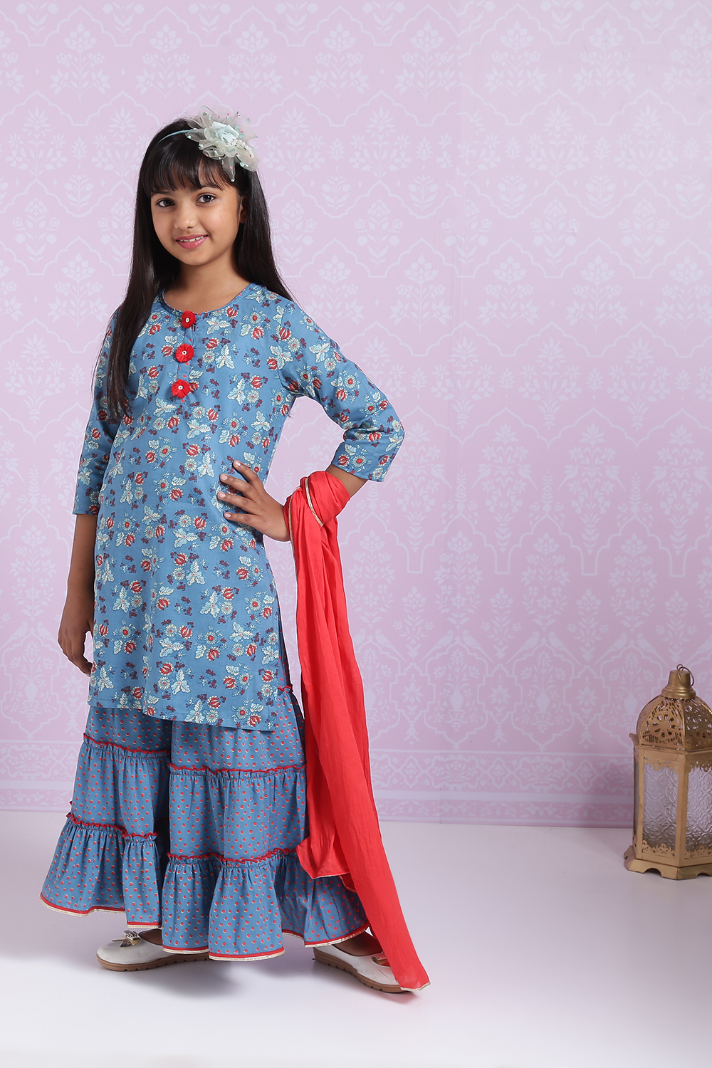 Blue Cotton Sharara Kurta Sharara Suit Set image number 4